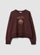 Felpa marrone in misto cotone con girocollo e stampa teddy_4