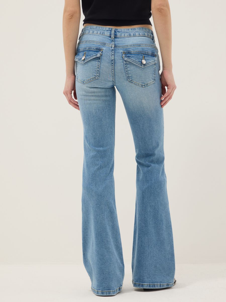 Light blue stretch cotton denim flare trousers_2