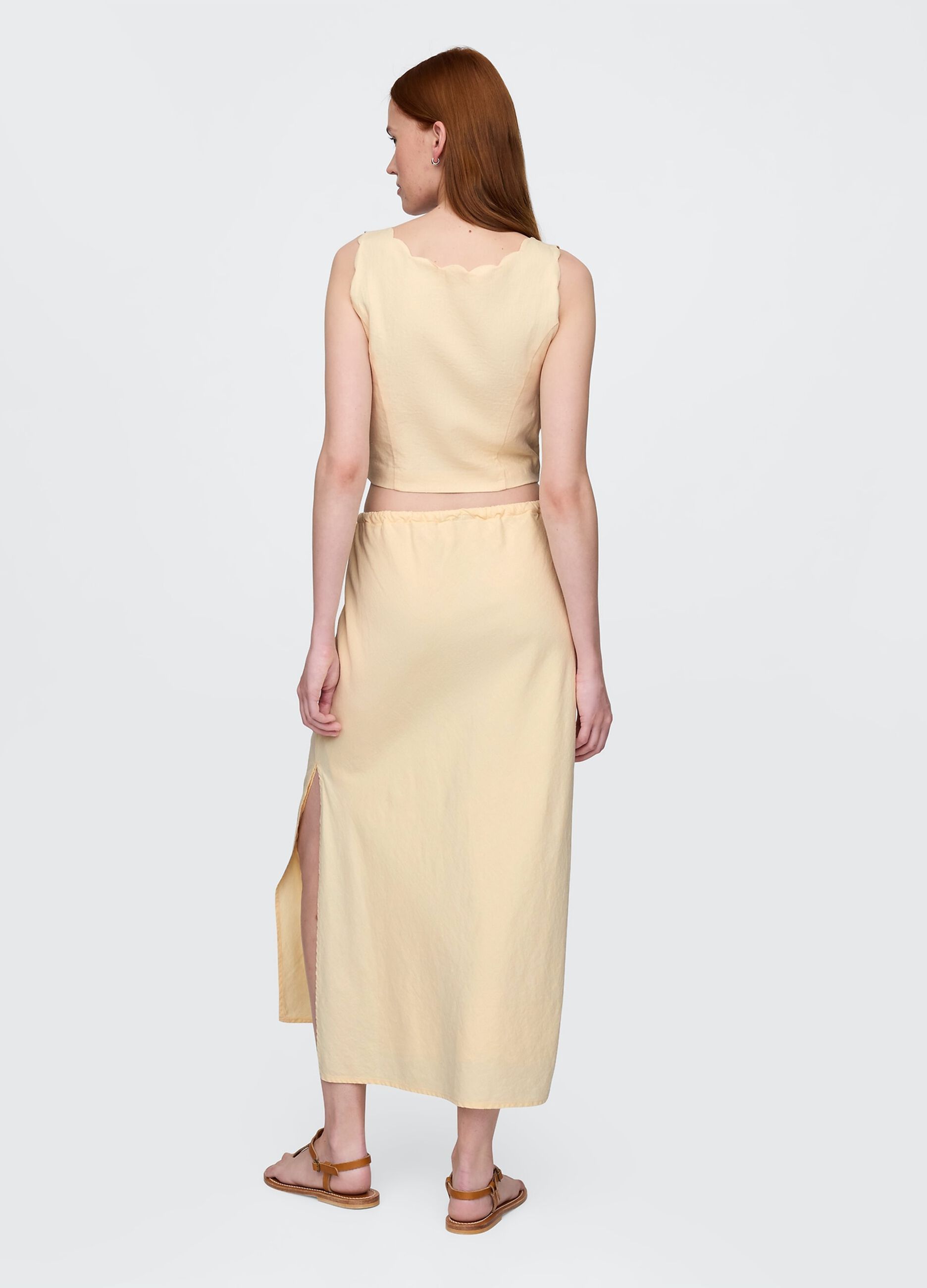 Long beige skirt in linen and viscose