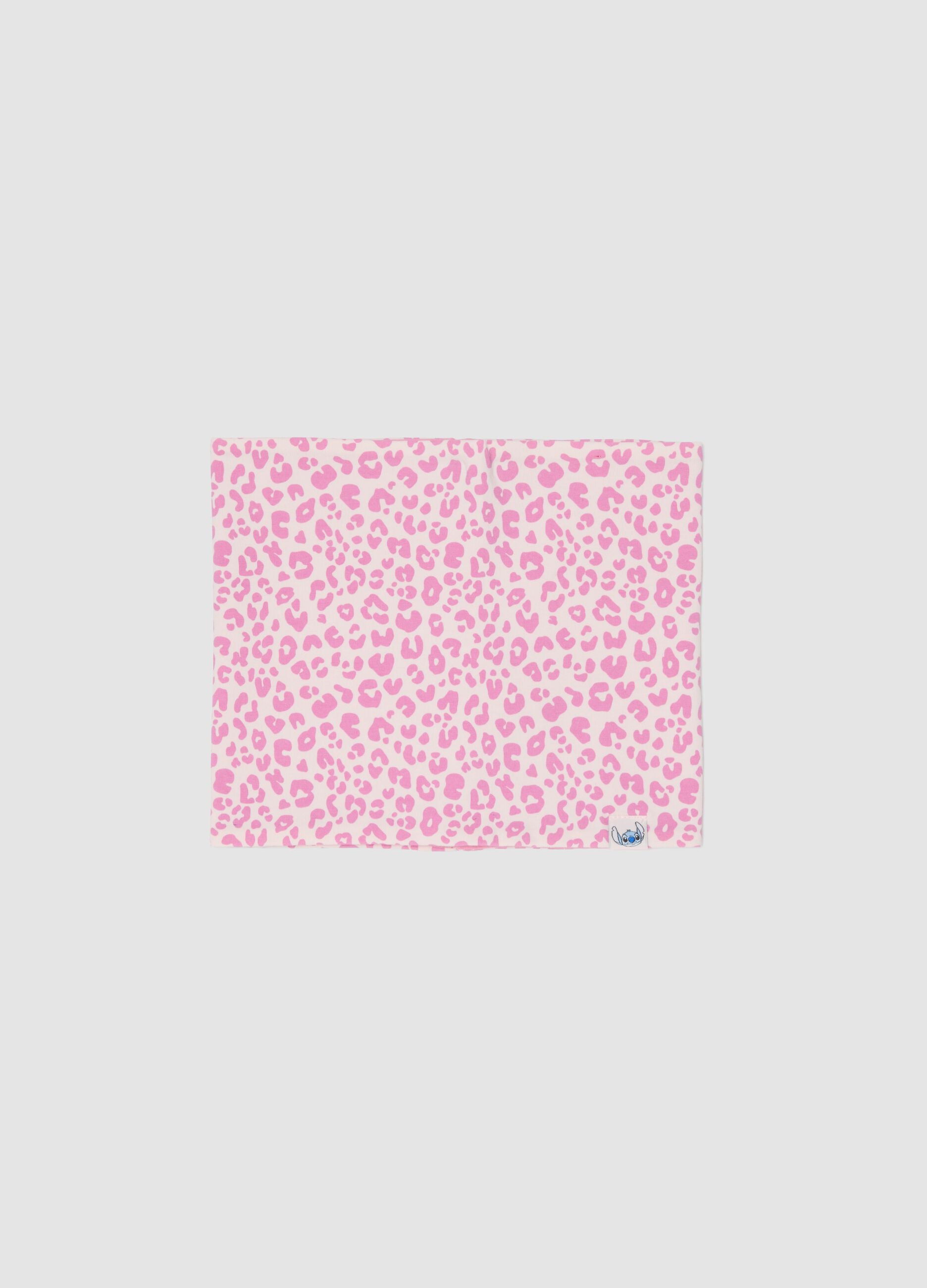 Pink stretch cotton girls&rsquo; scarf with Lilo & Stitch pattern