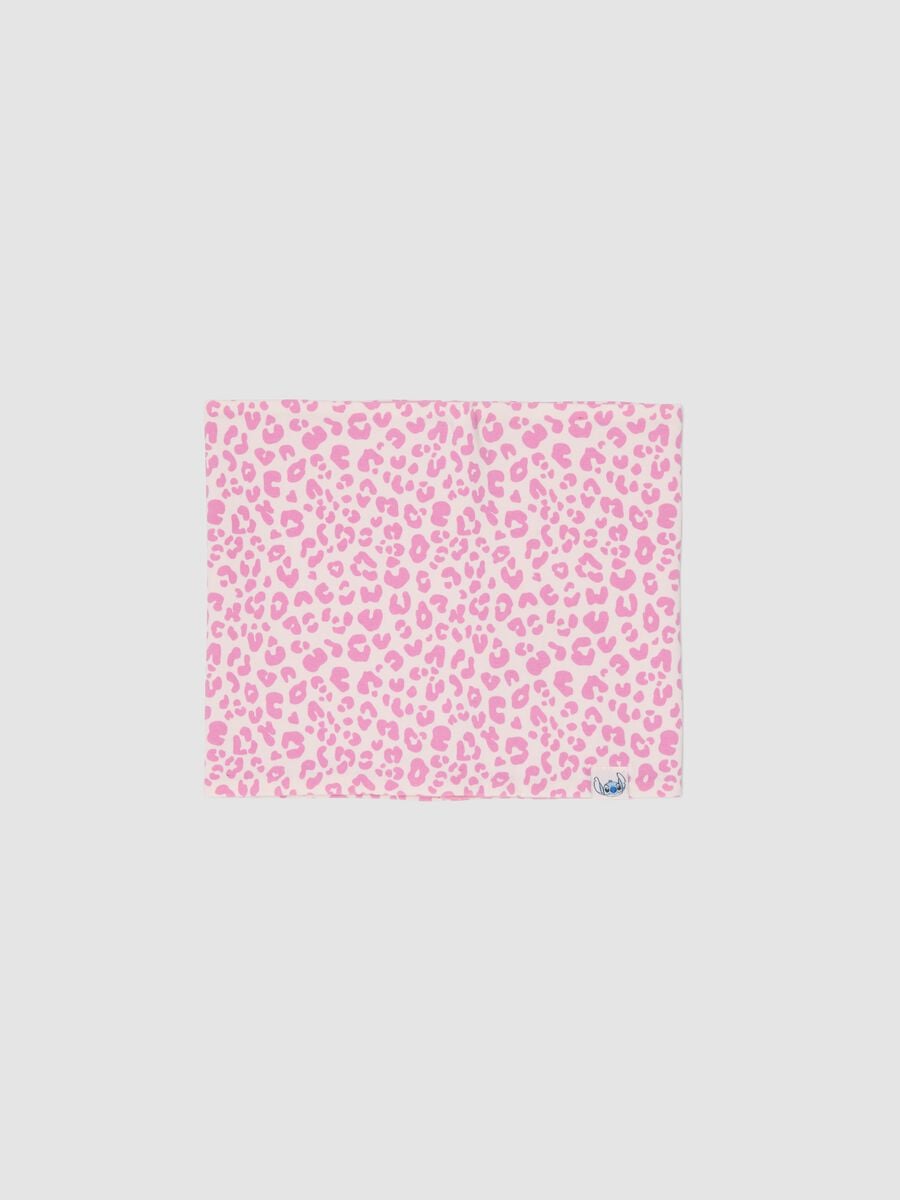 Sciarpa rosa in cotone elasticizzato con fantasia Lilo & Stitch per bambina_0