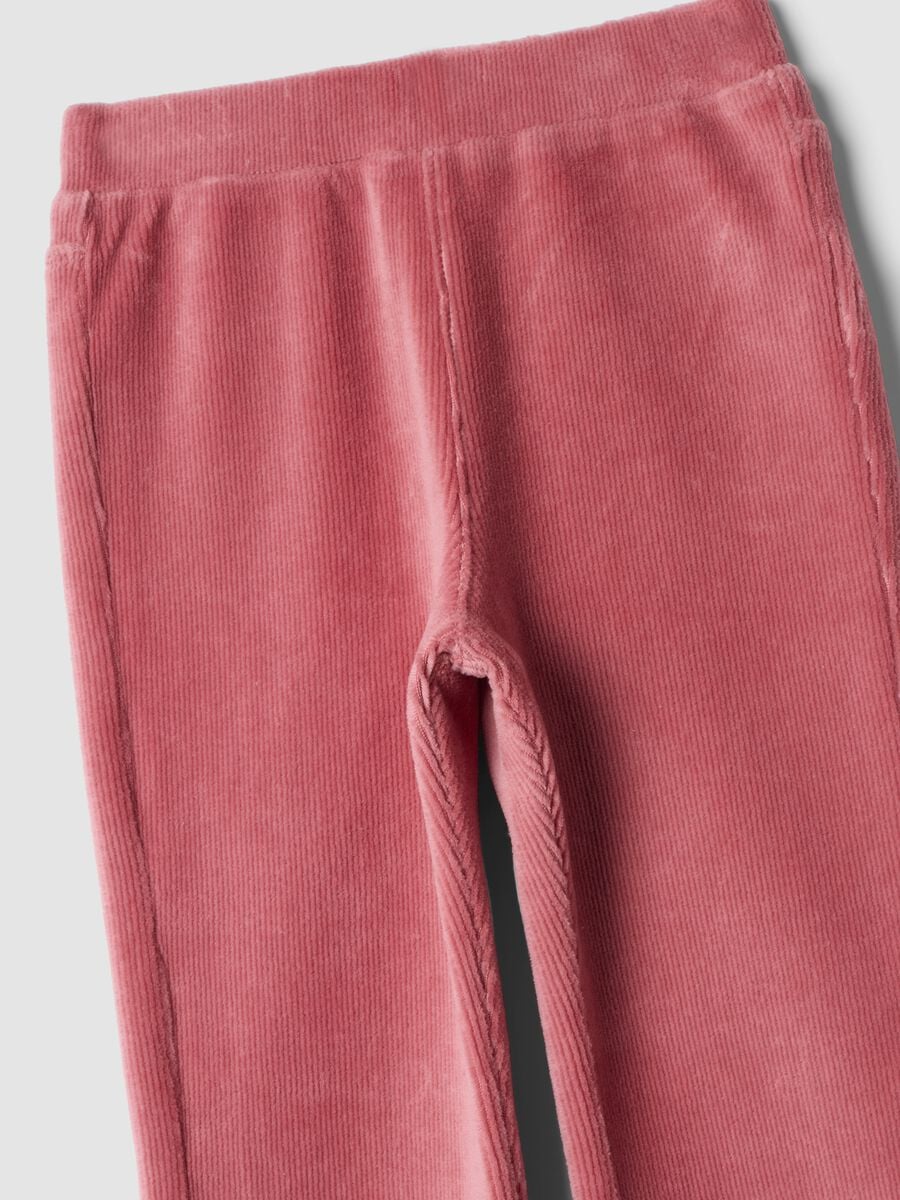 Pantaloni rosa in cotone elasticizzato a costine flare fit_2