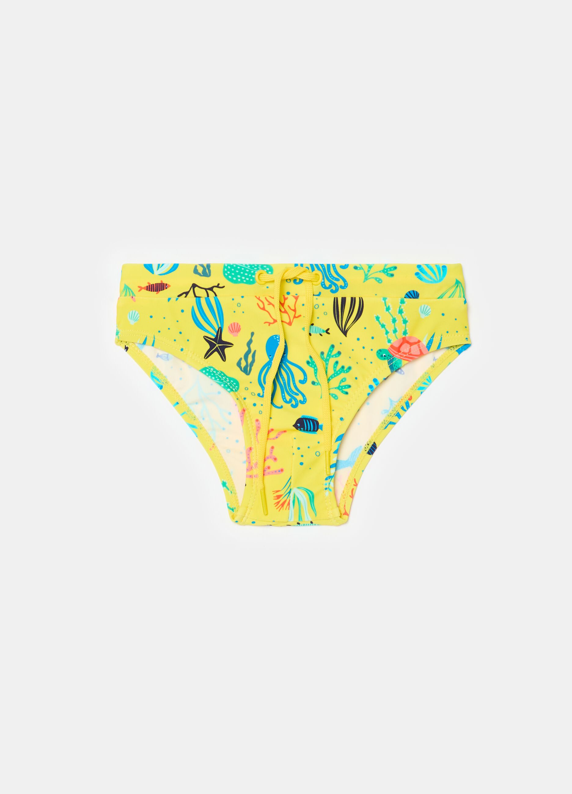 Swim briefs with print and drawstring