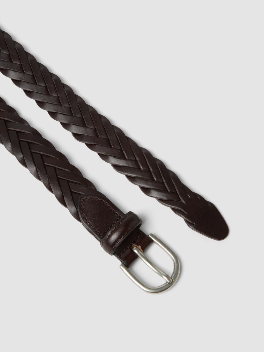 Dark brown braided belt with metal buckle_2
