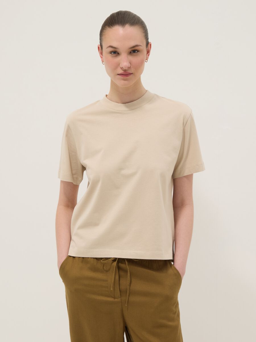 Beige pure cotton regular fit T-shirt_1