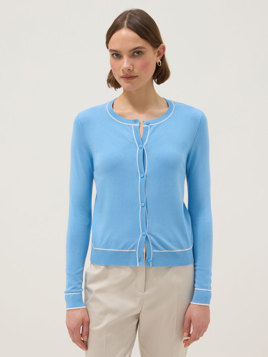 Cardigan in misto viscosa azzurro regular fit con bottoni_0