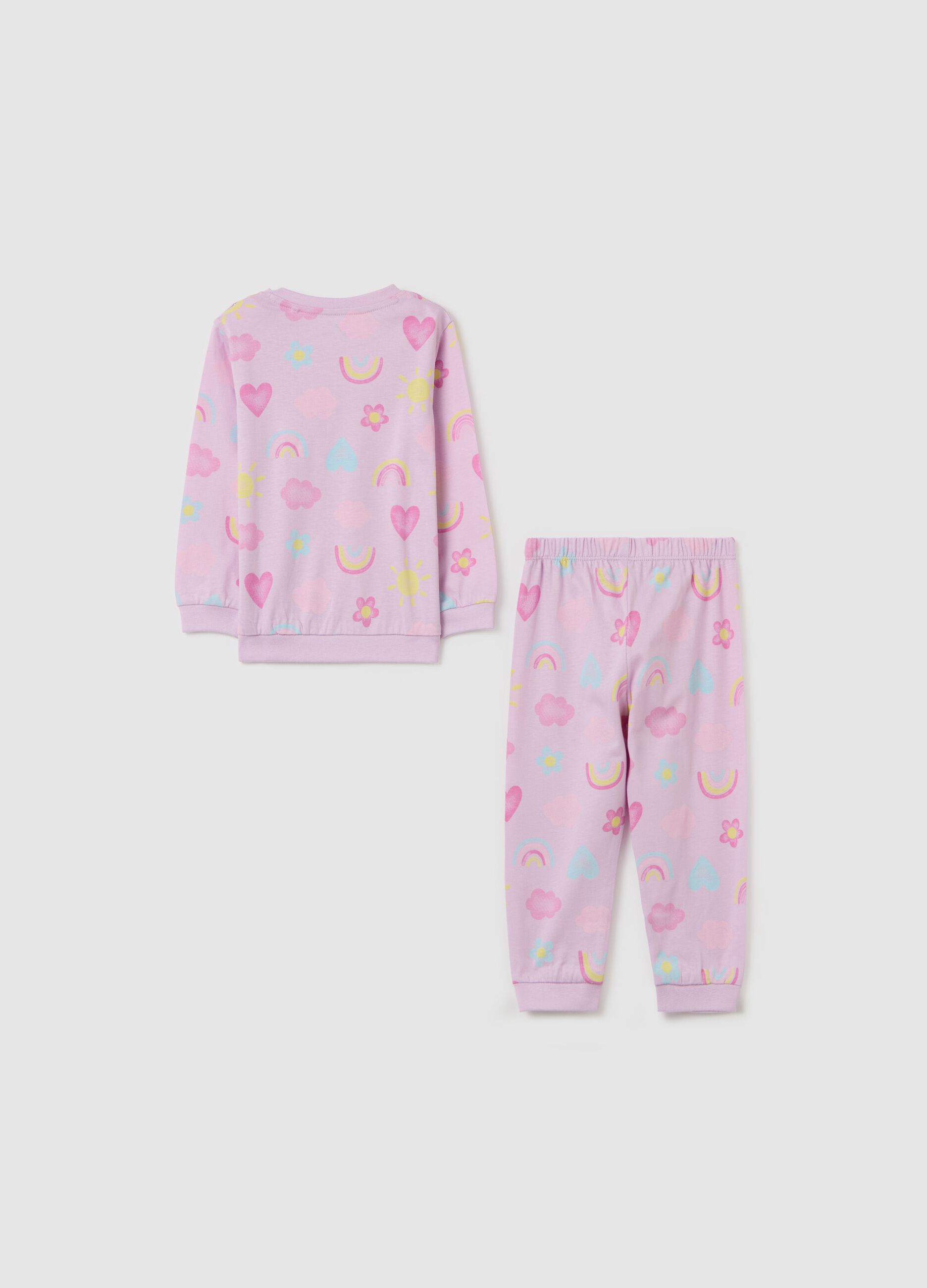 Organic cotton pyjamas with sun and hearts print