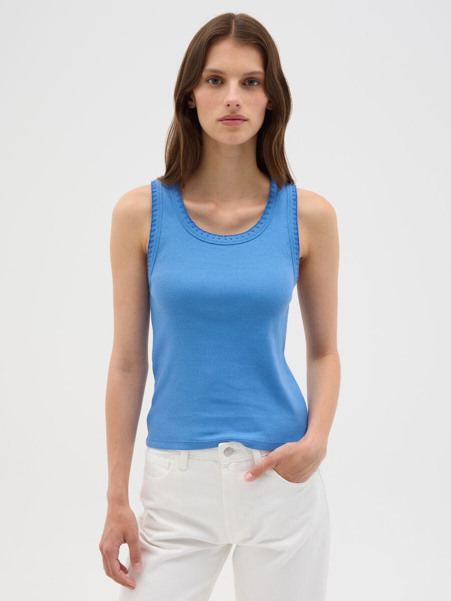 Women's blue stretch cotton vest regular fit_0