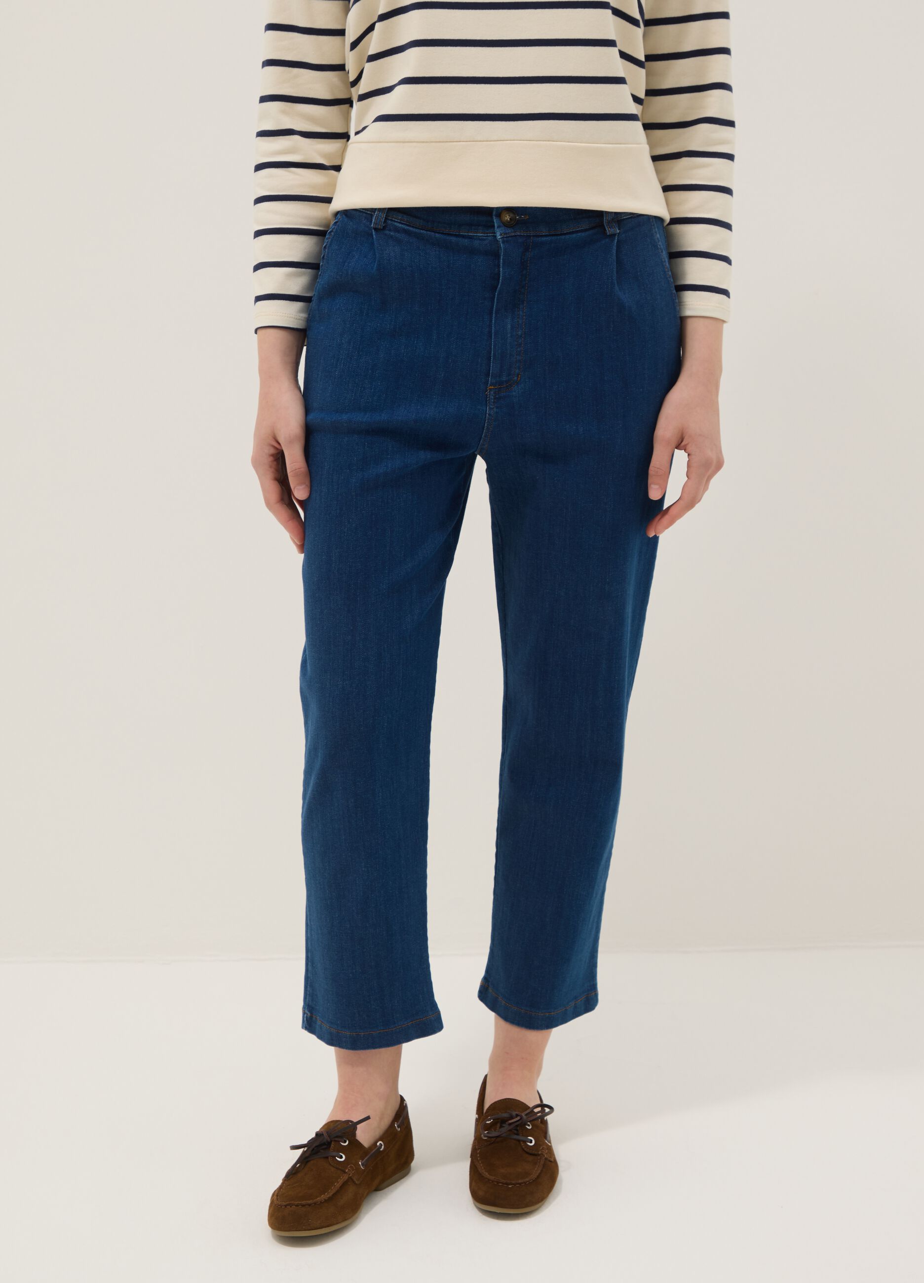 Blue Stretch Cotton Denim Trousers Regular Fit