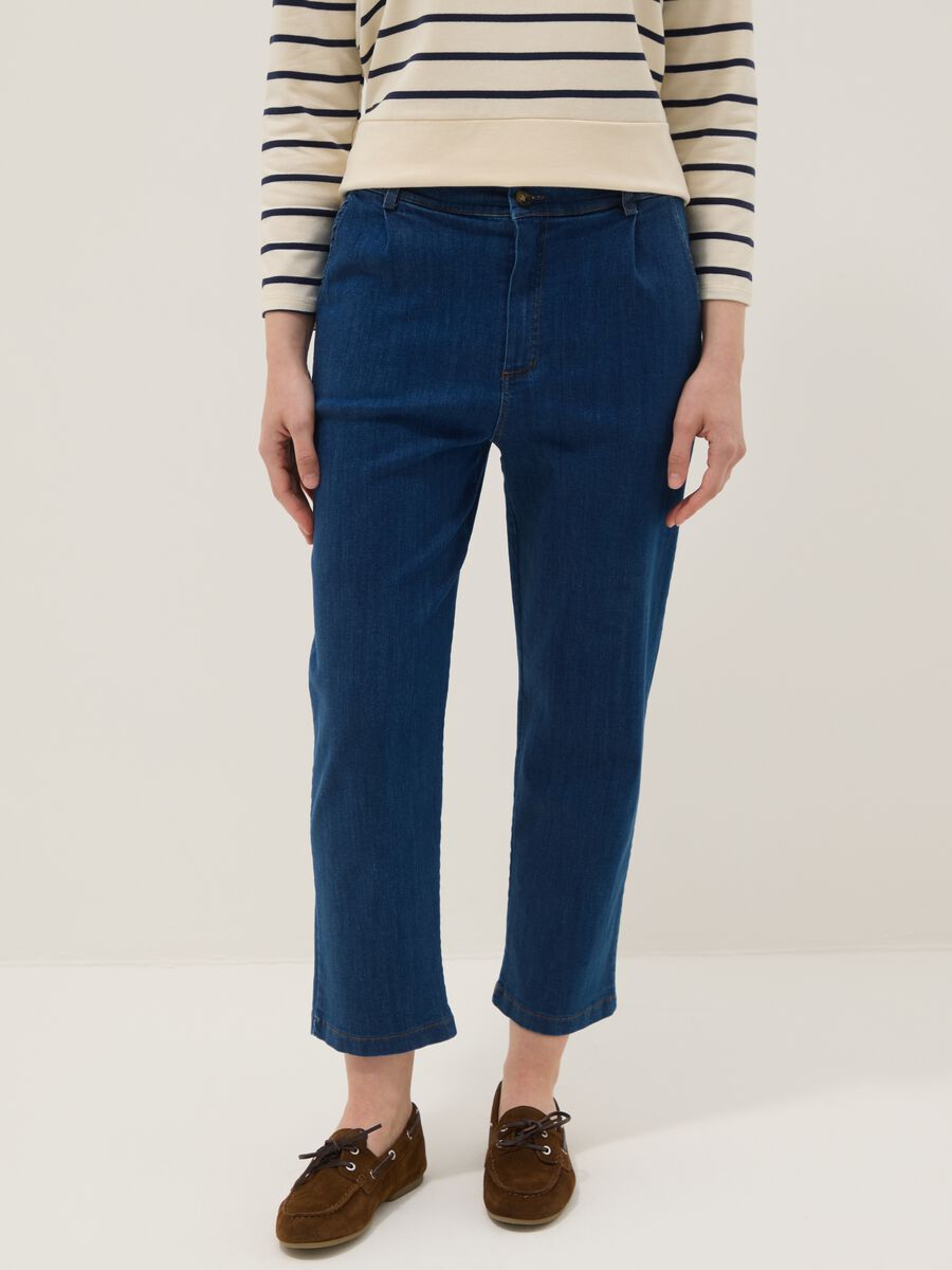 Pantaloni in cotone denim elasticizzato blu regular fit_1