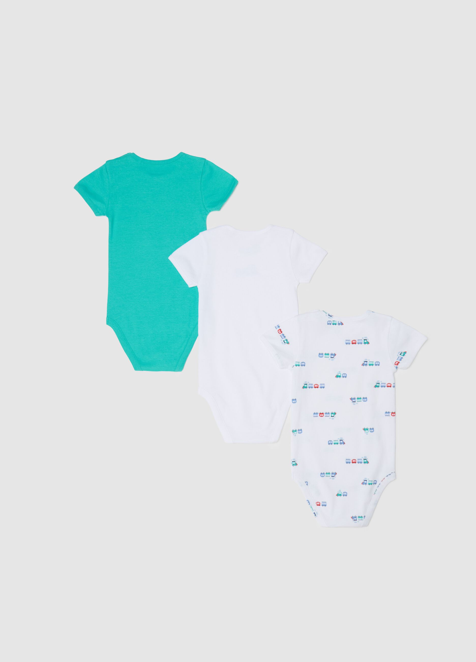 Three-pack short-sleeved bodysuits in organic cotton with print
