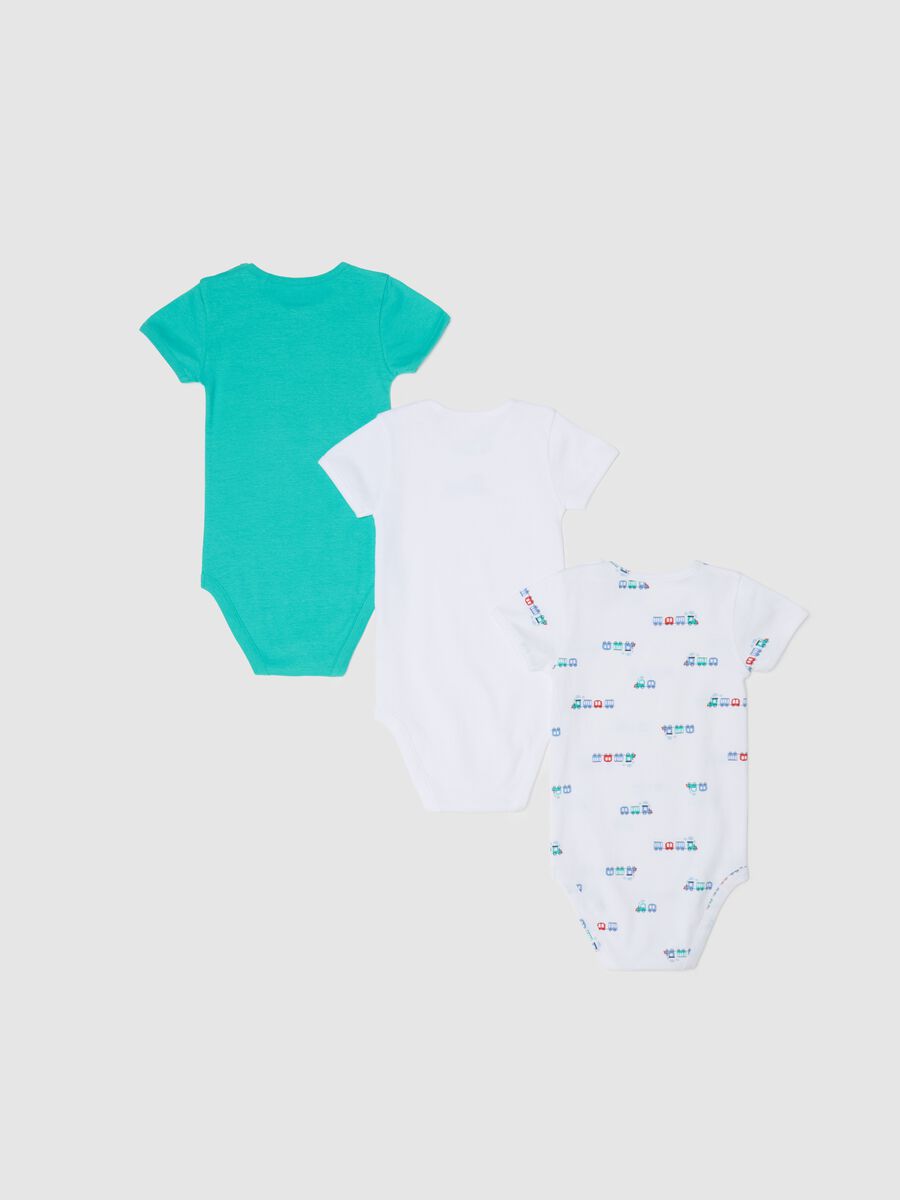 Three-pack short-sleeved bodysuits in organic cotton with print_1
