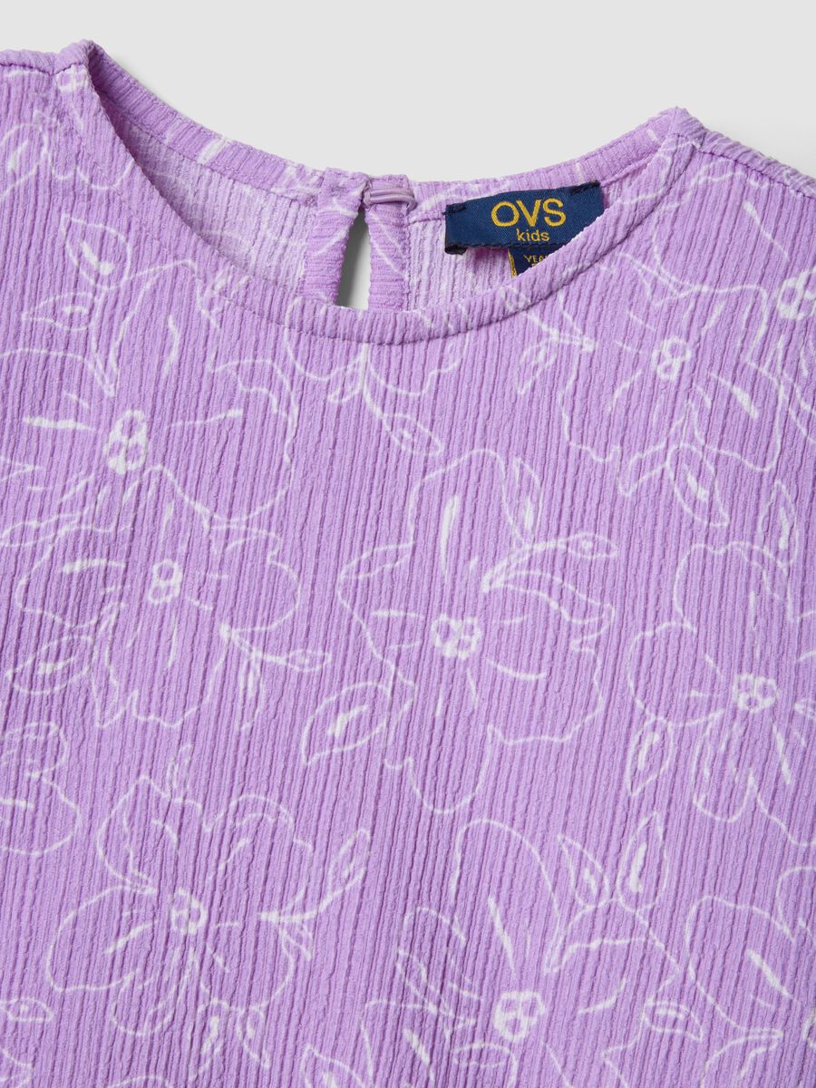 Set in tessuto elasticizzato viola da bambina con motivo floreale_3