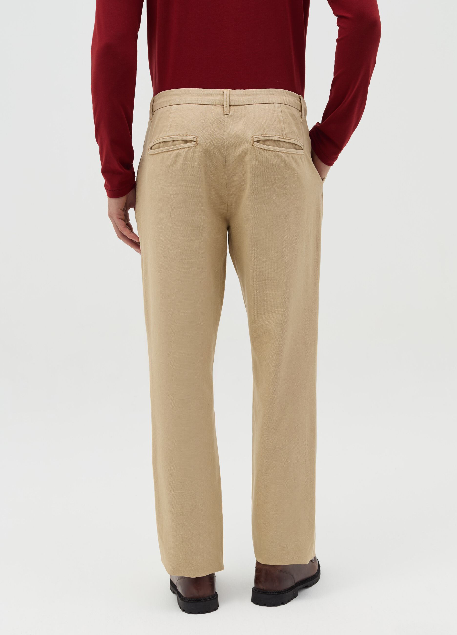Chino trousers in beige linen and cotton