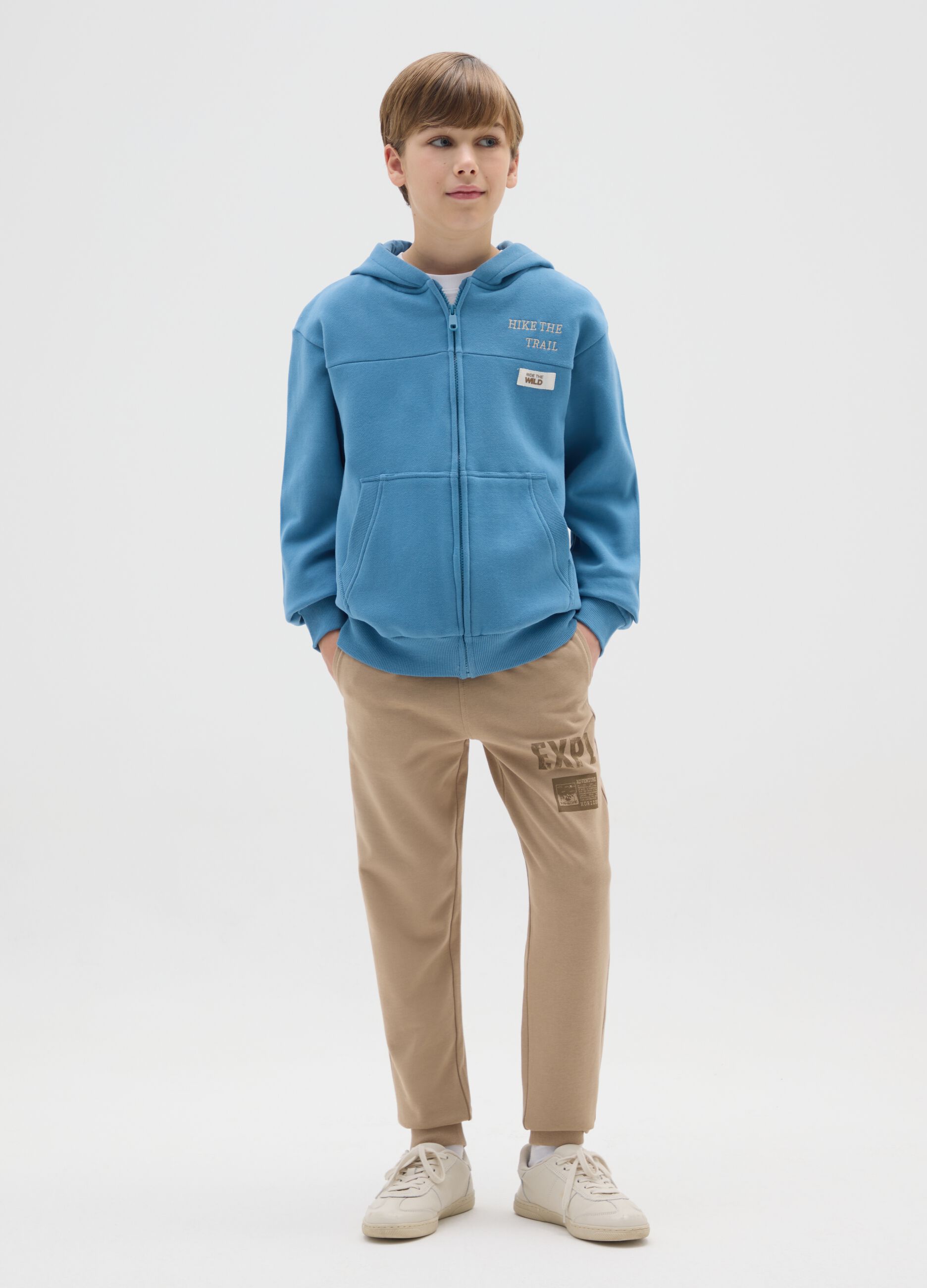 Boys' regular fit beige cotton joggers