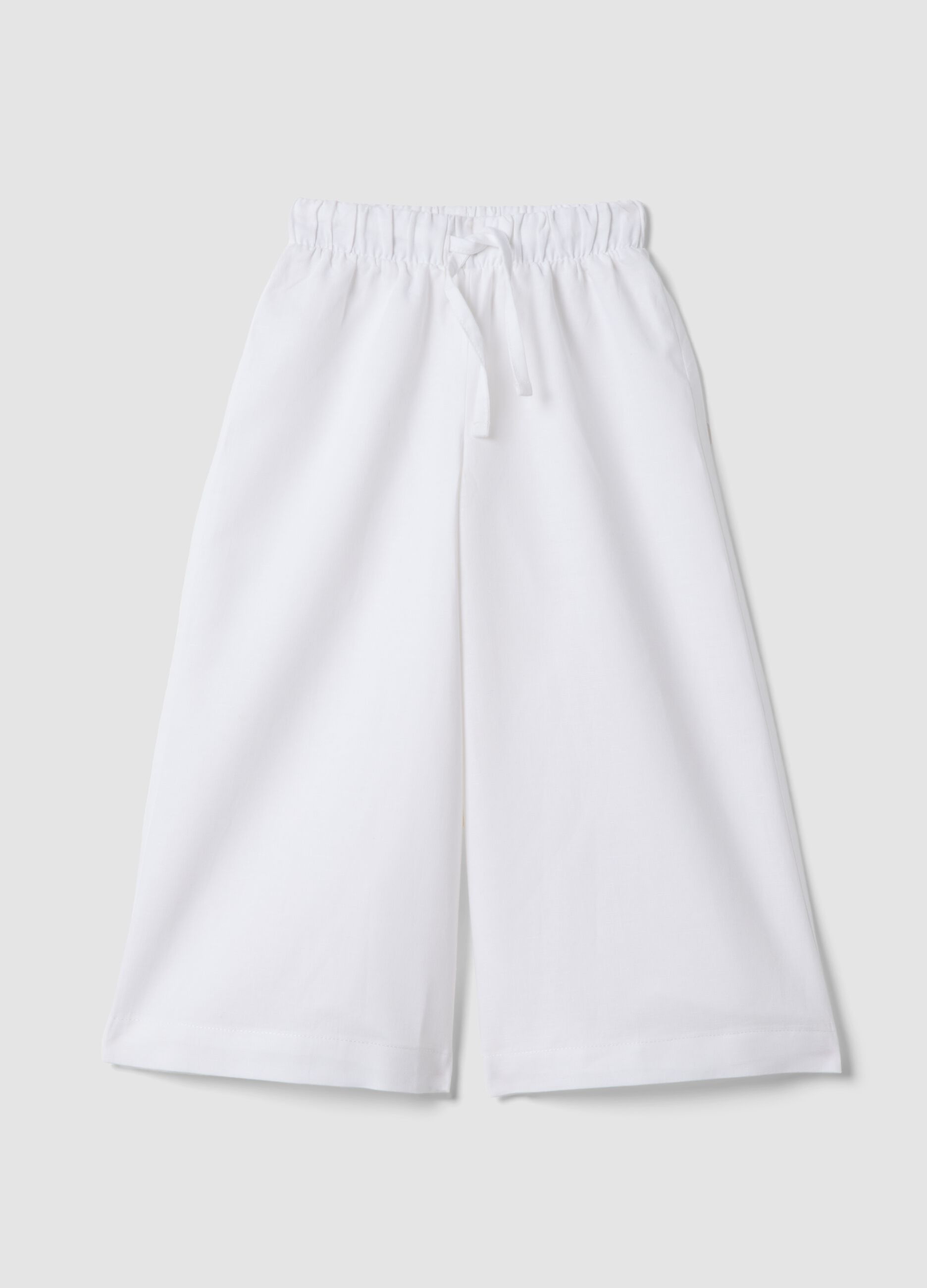 Girls&rsquo; white linen and cotton blend wide-leg trousers