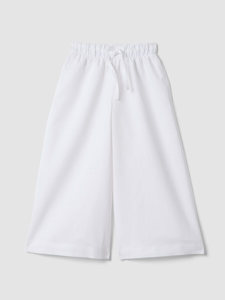Girls&rsquo; white linen and cotton blend wide-leg trousers_0