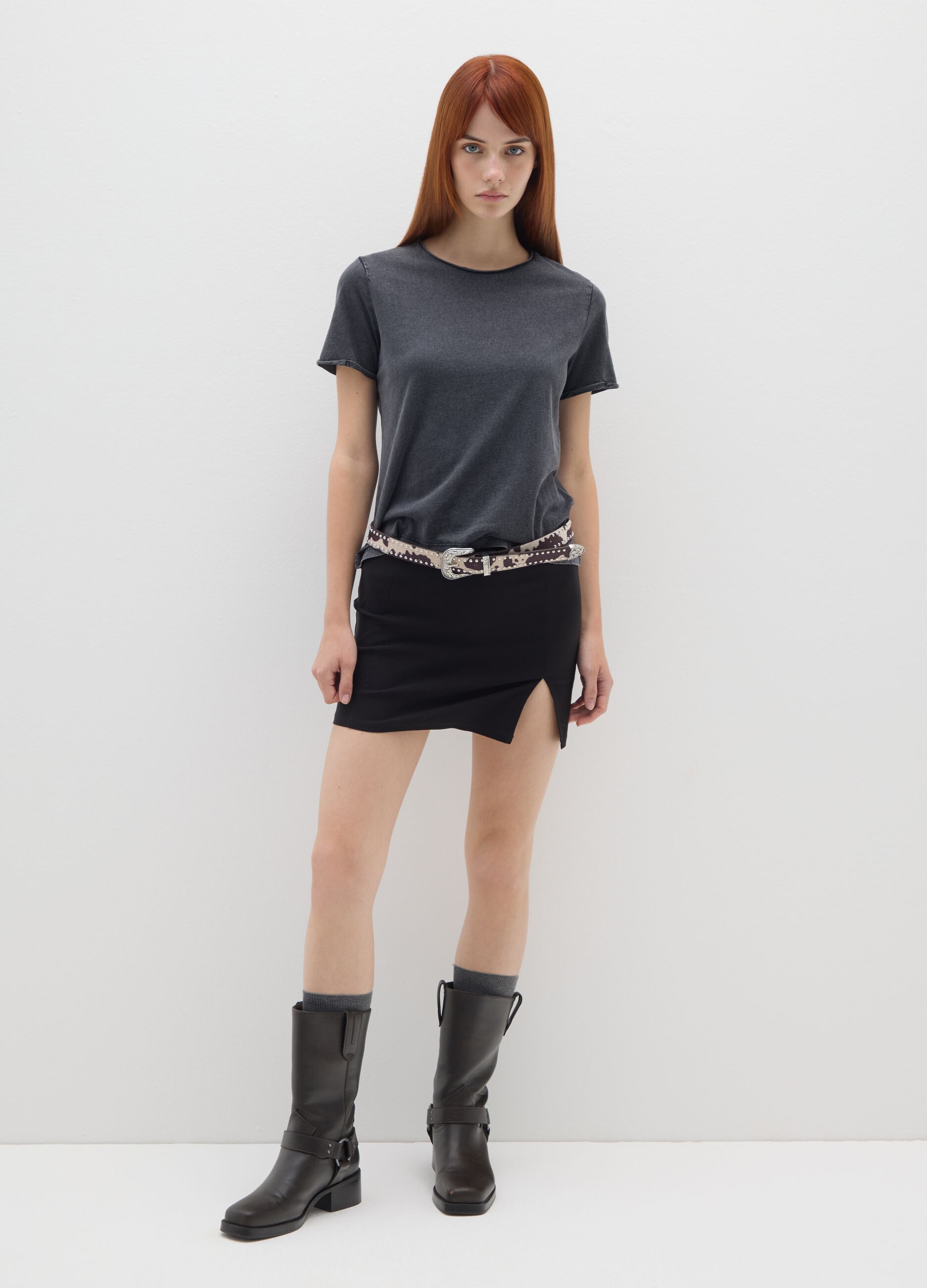 Grey pure cotton regular fit T-shirt