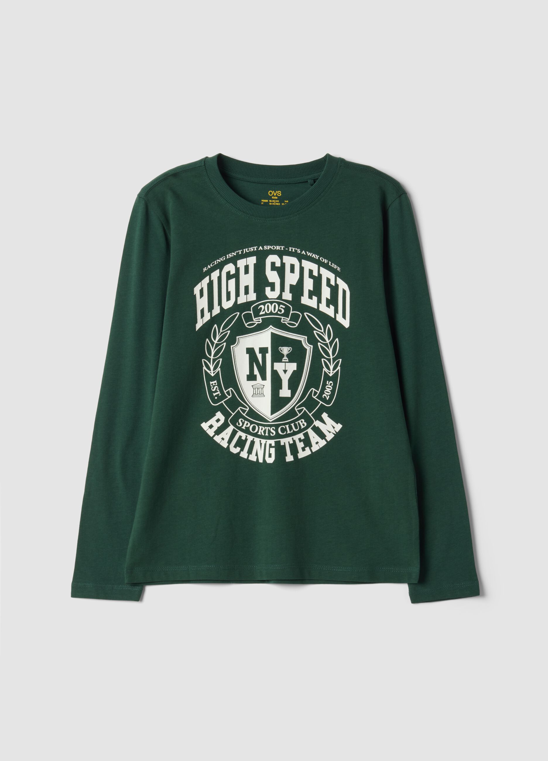 Green organic cotton T-shirt with varsity print