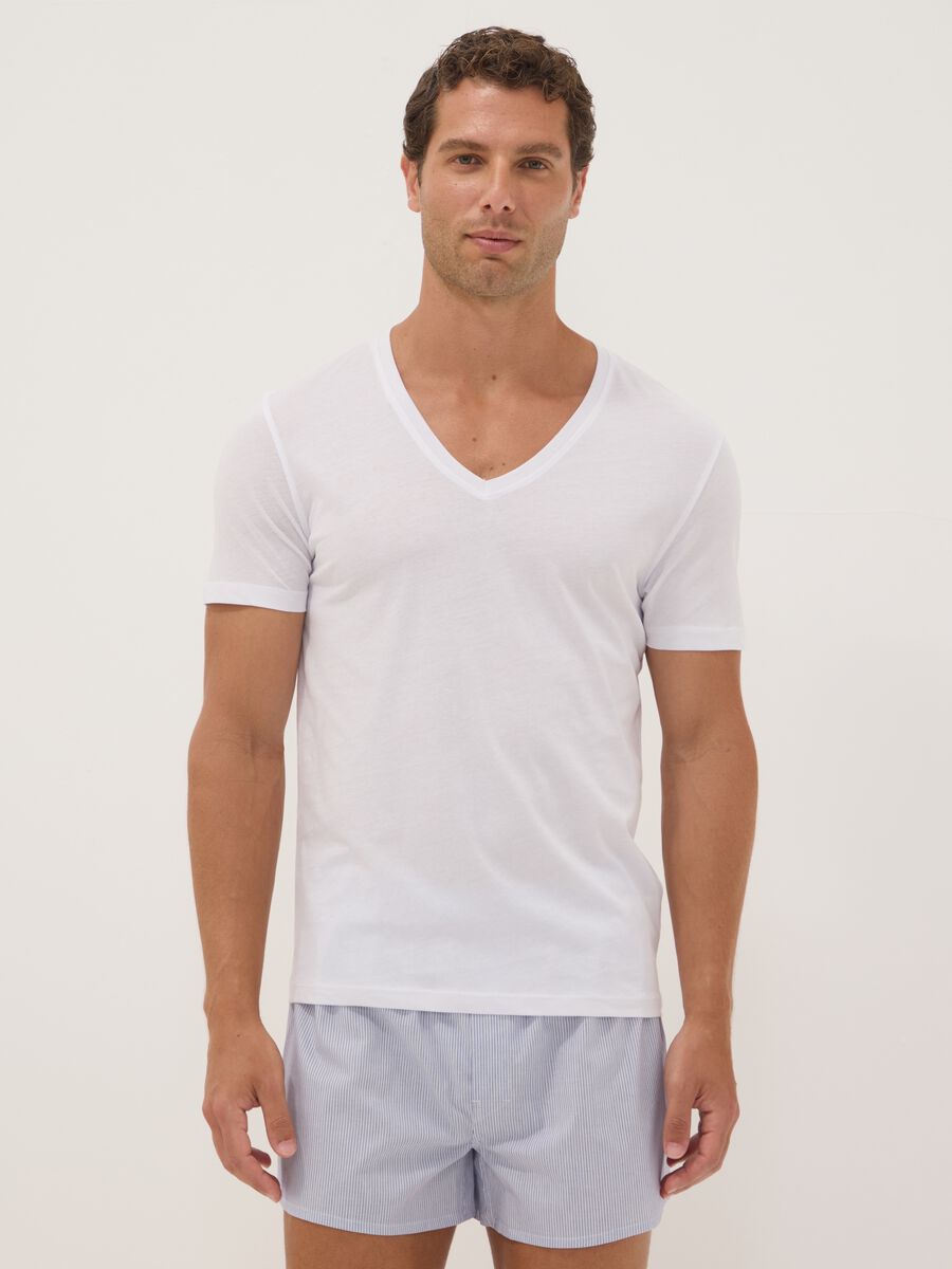 2-pack of white pure extra-fine cotton T-shirts with deep V-neck_0