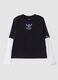 T-shirt nera in puro cotone con collo a costine e stampa Stitch_3