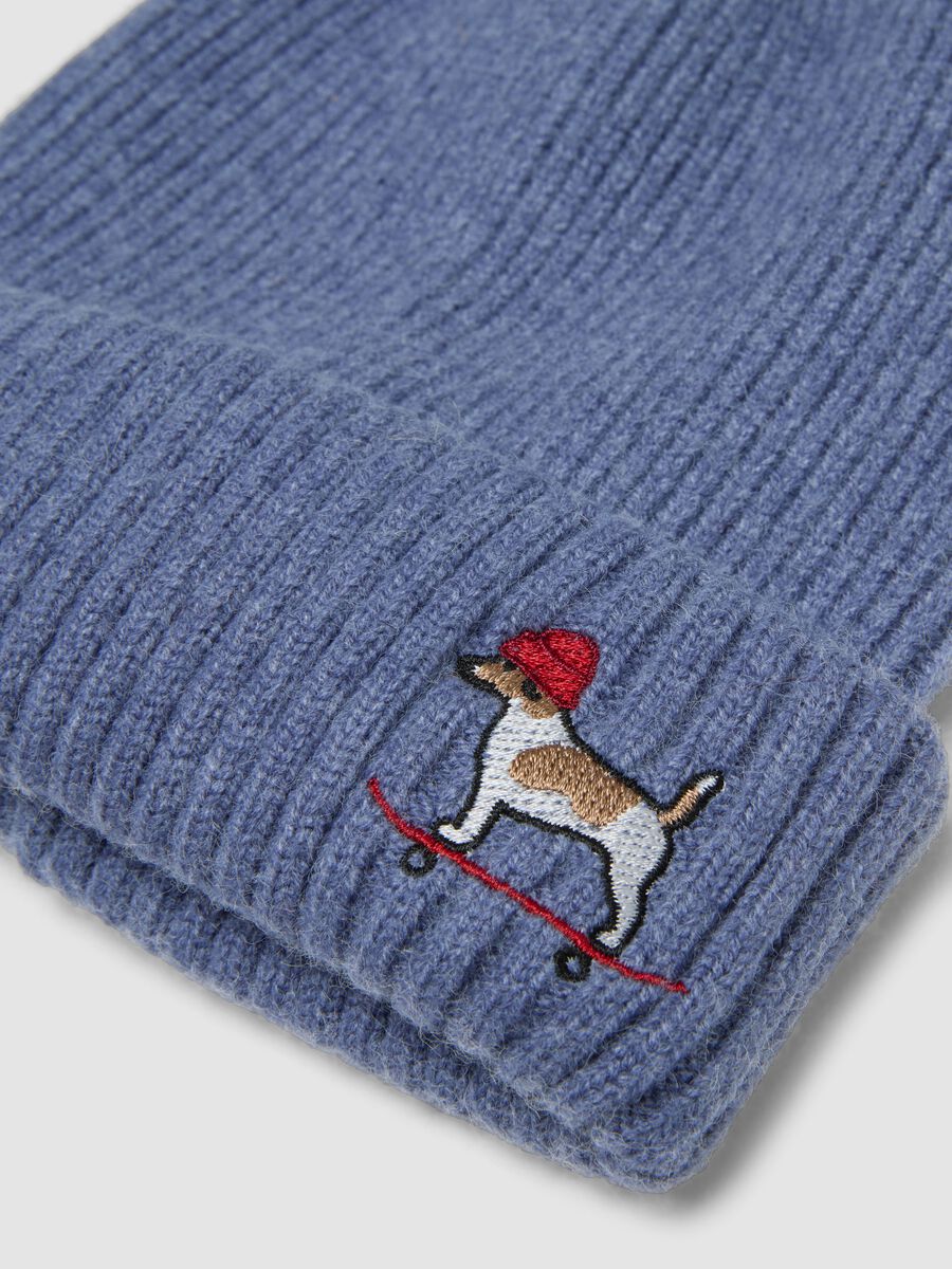 Cappello blu in maglia a costine con risvolto_2