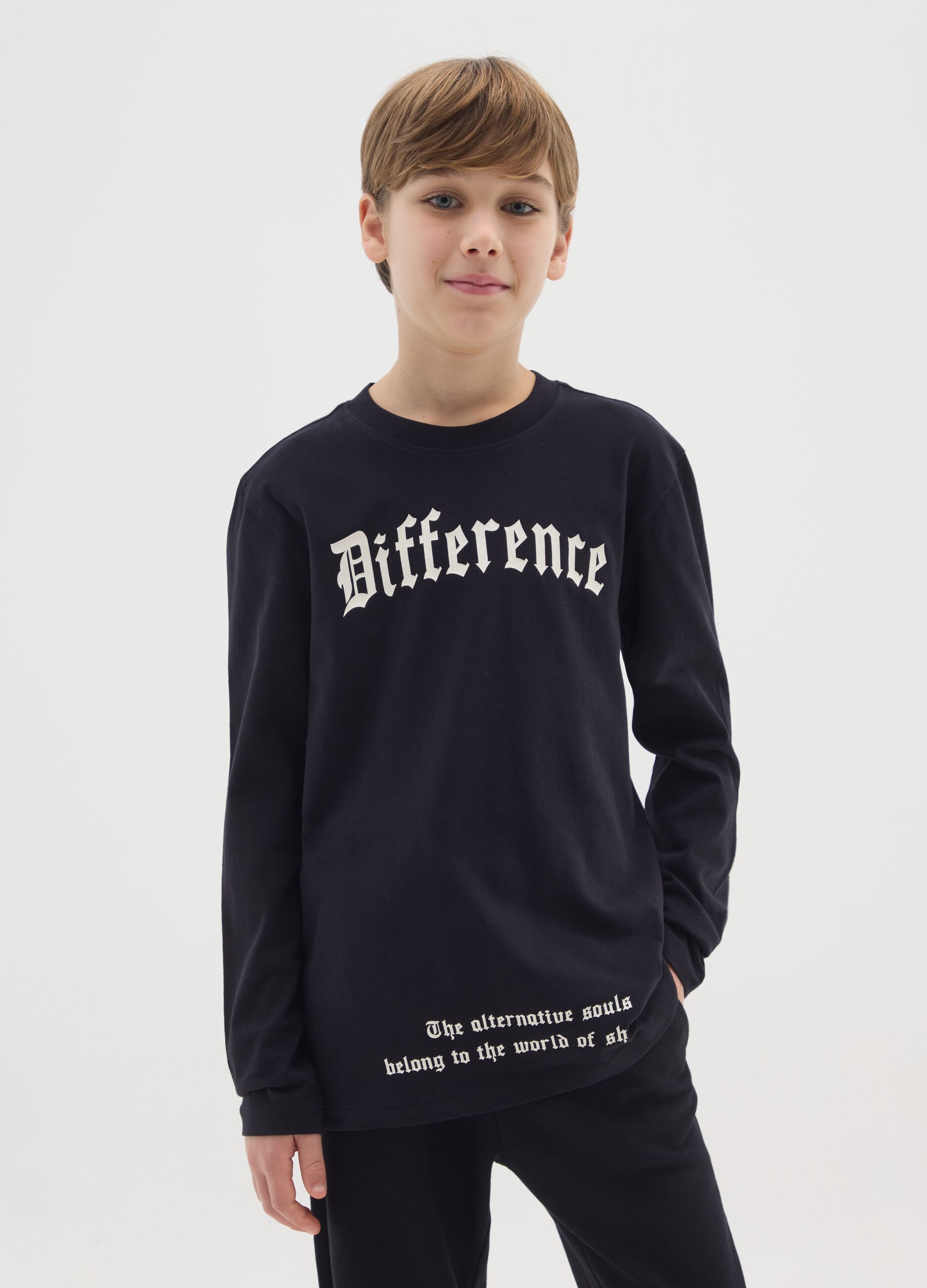 Boys' black T-shirt in pure cotton oversize fit