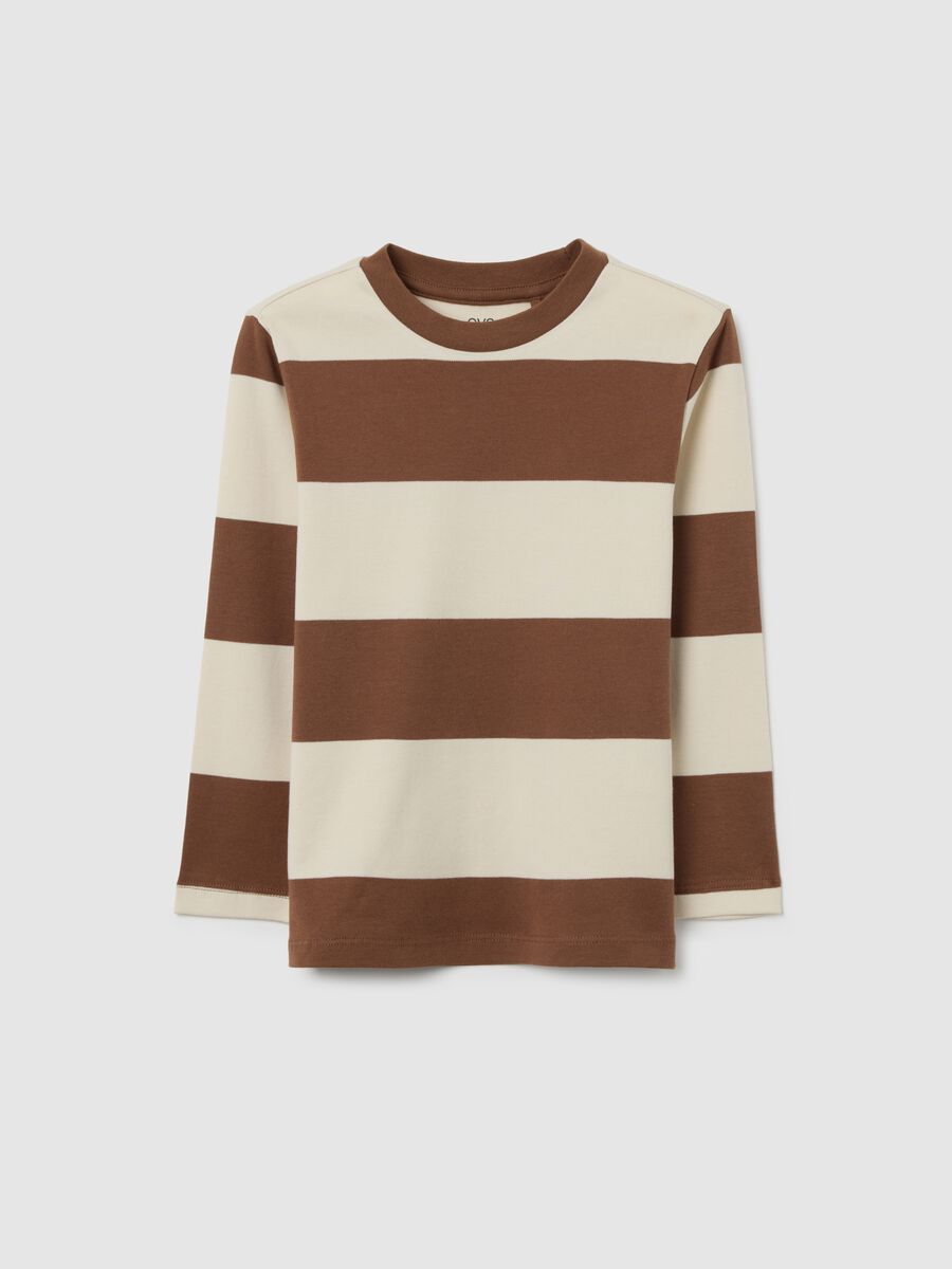 Maglia a righe marrone da bambino in puro cotone regular fit_0