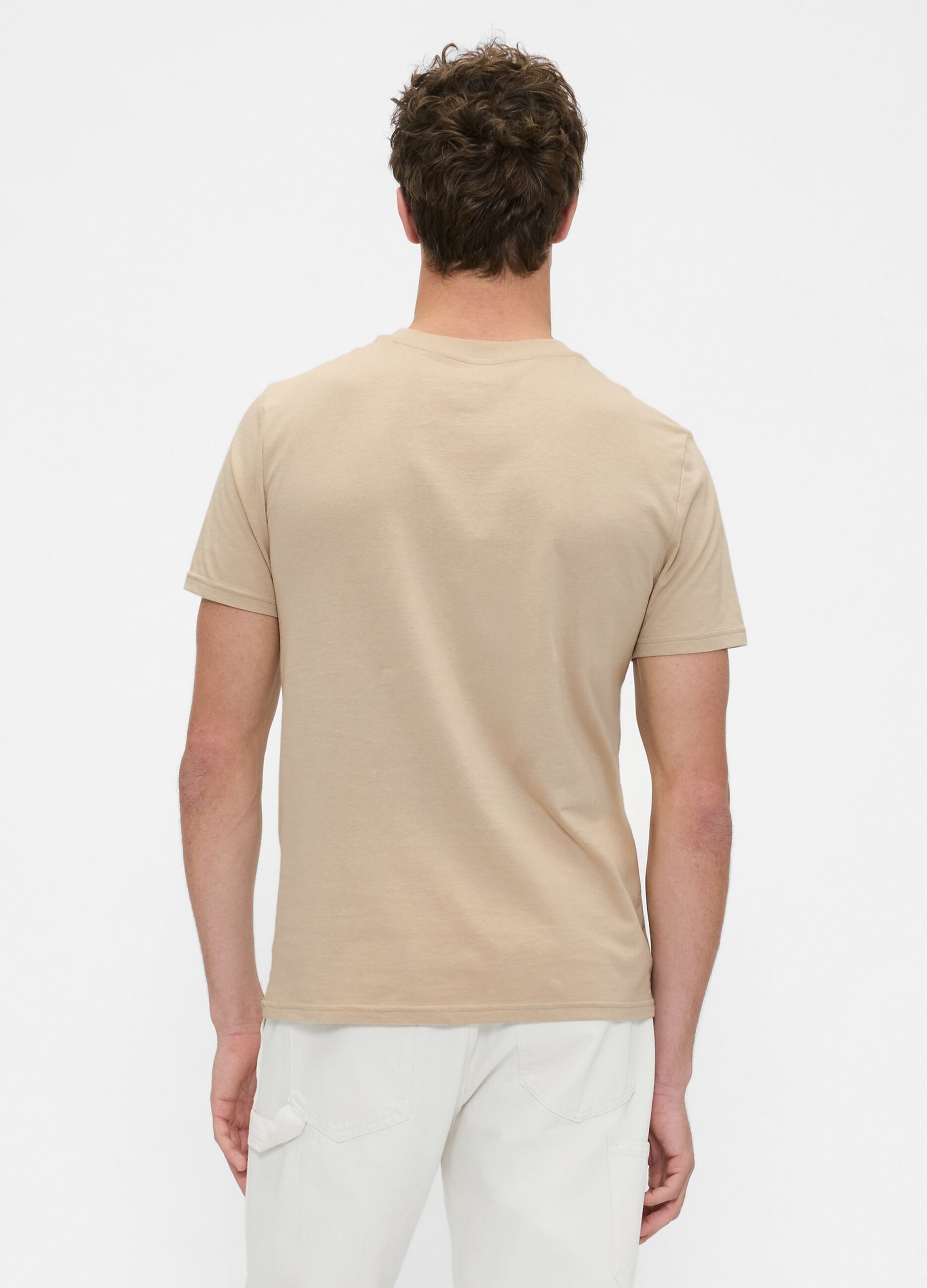 Beige Cotton Short Sleeve T-shirt