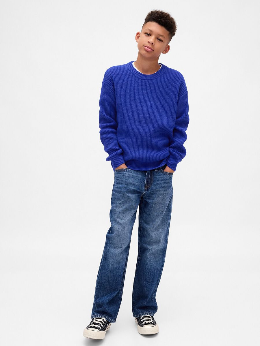 Maglione da bambino in misto cotone blu_1