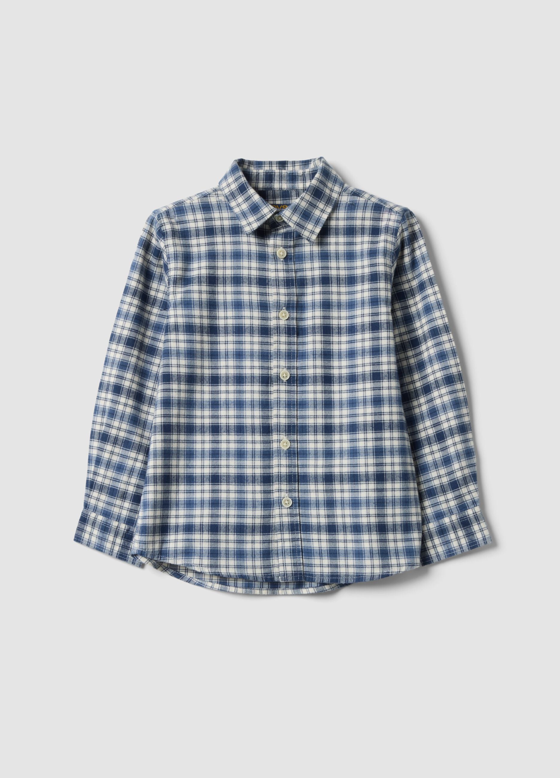 Camicia blu a quadri in puro cotone regular fit