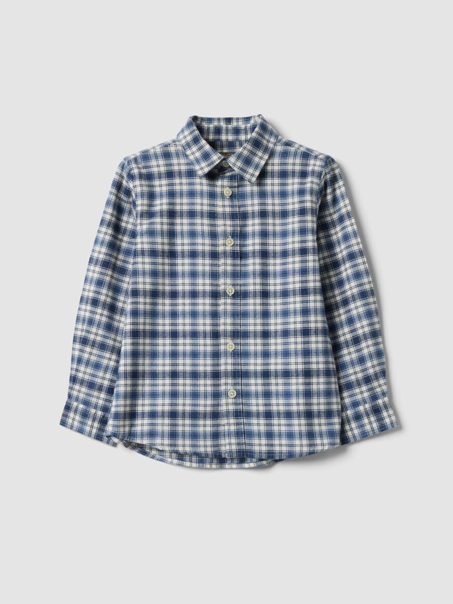 Camicia blu a quadri in puro cotone regular fit_0
