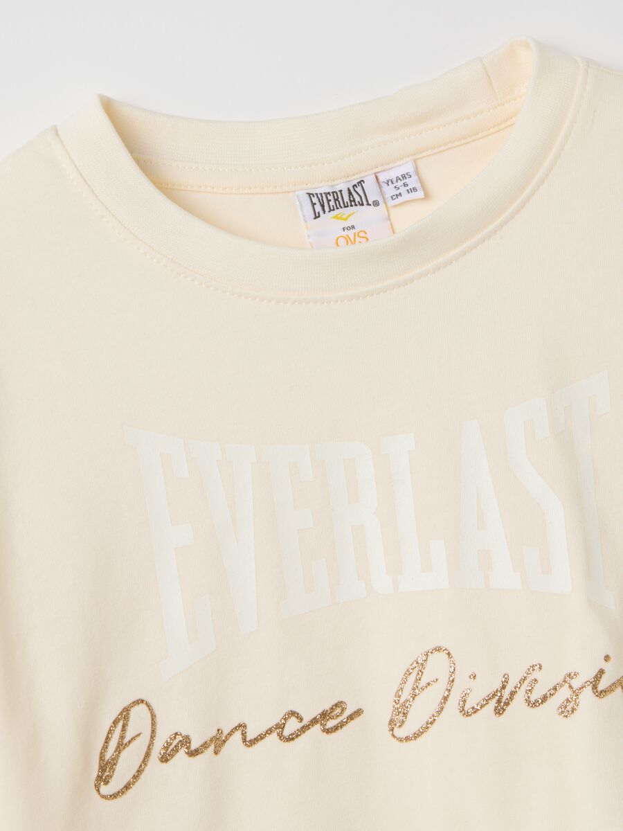 Beige crop T-shirt with logo print and glitter details_2