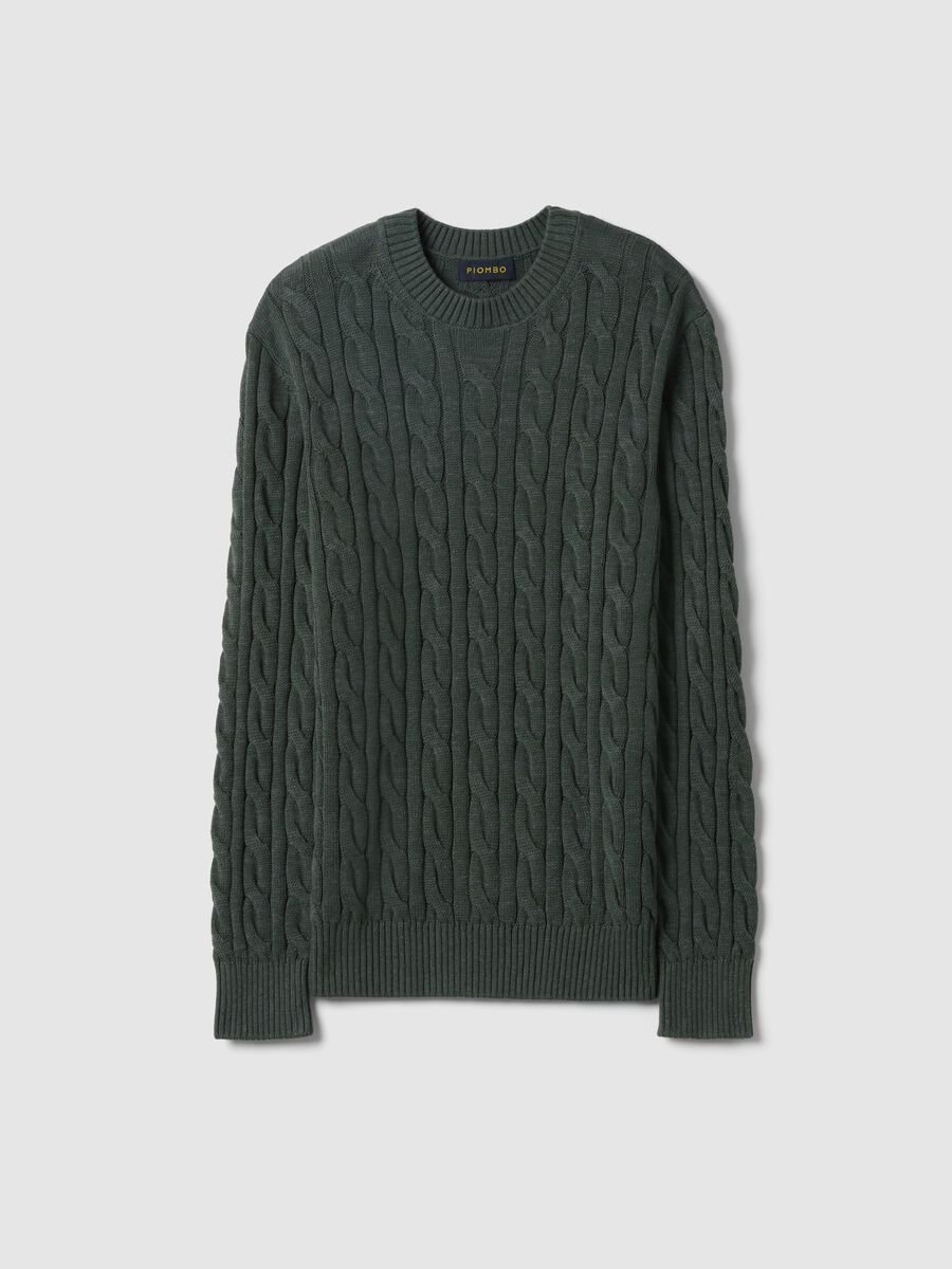 Maglione in puro cotone verde regular fit con design intrecciato_4
