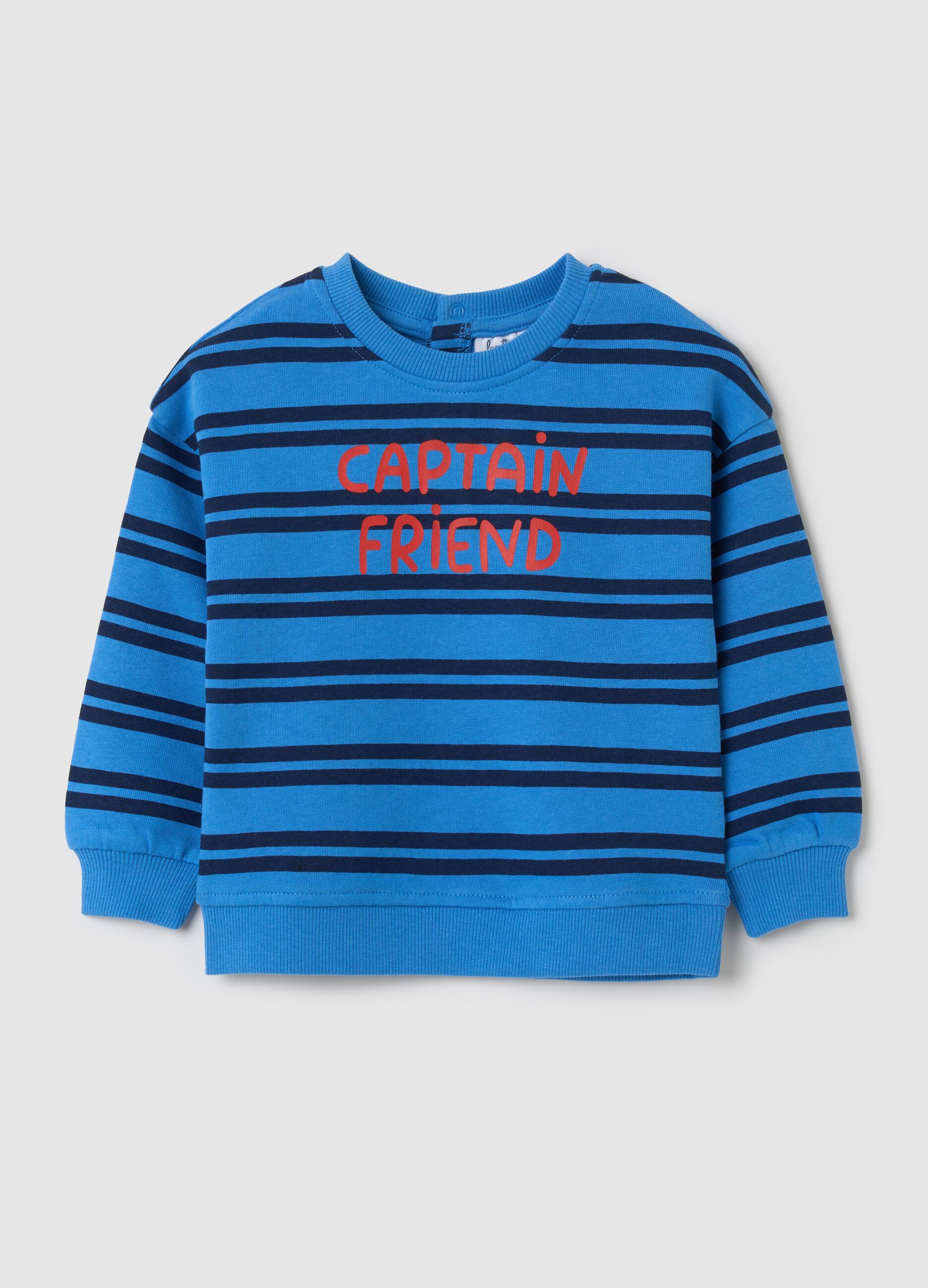 Sweatshirt in striped French terry with "Captain Friend" print