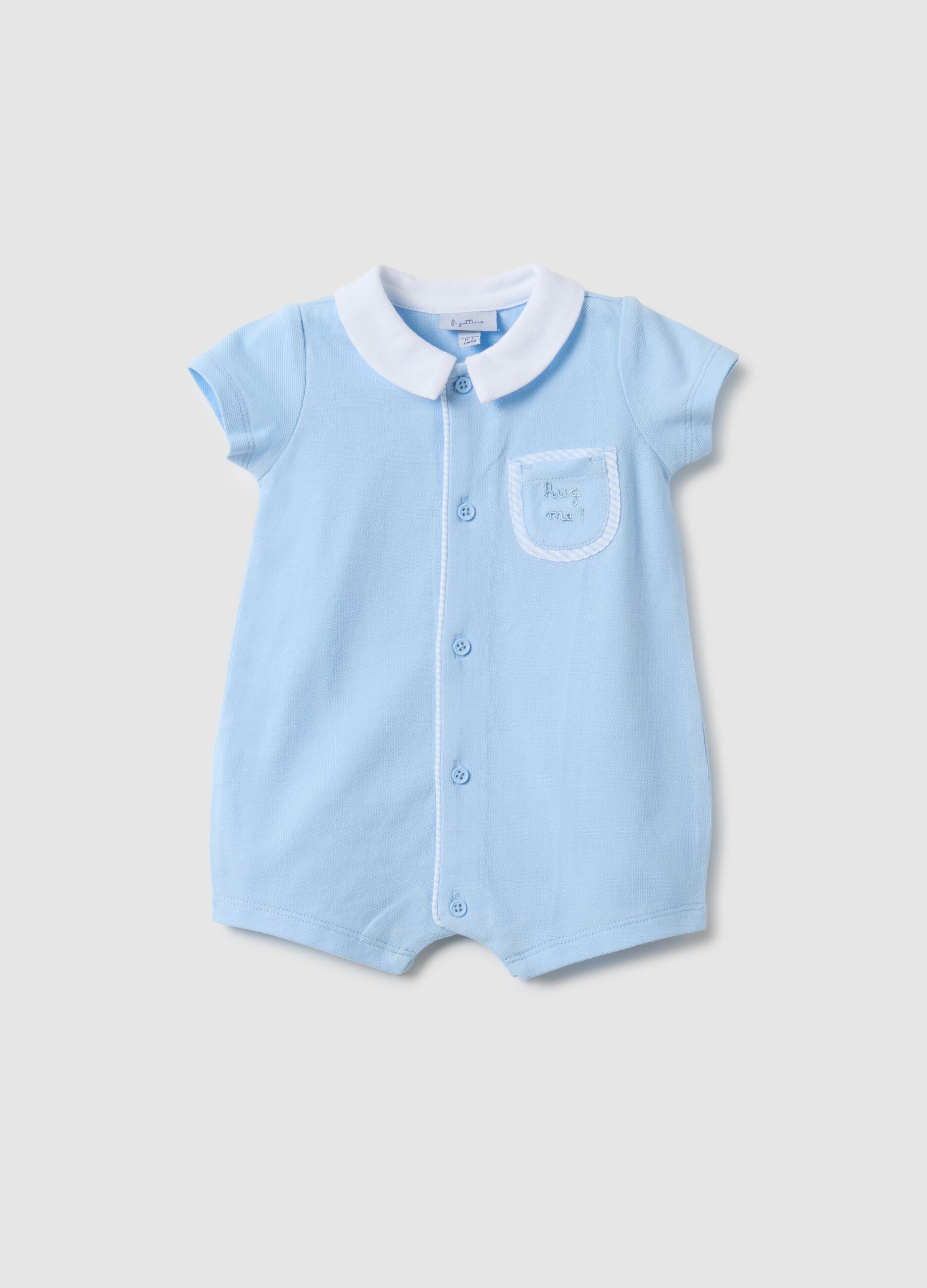 Baby blue cotton romper with pointed collar