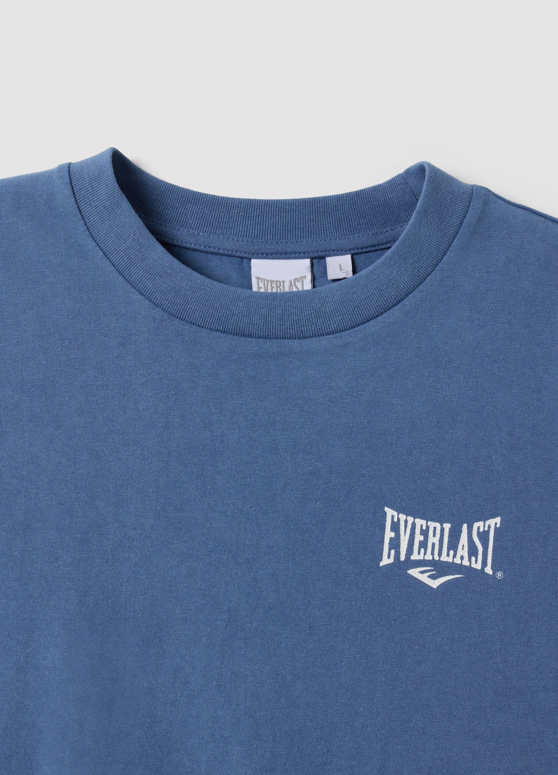 Blue pure cotton short-sleeve logo T-shirt