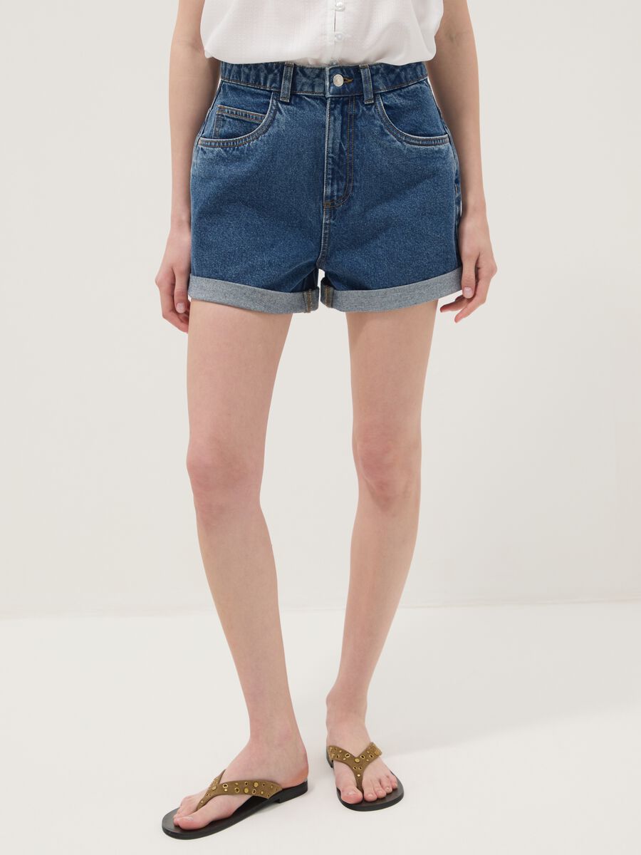 Blue pure cotton denim shorts_1