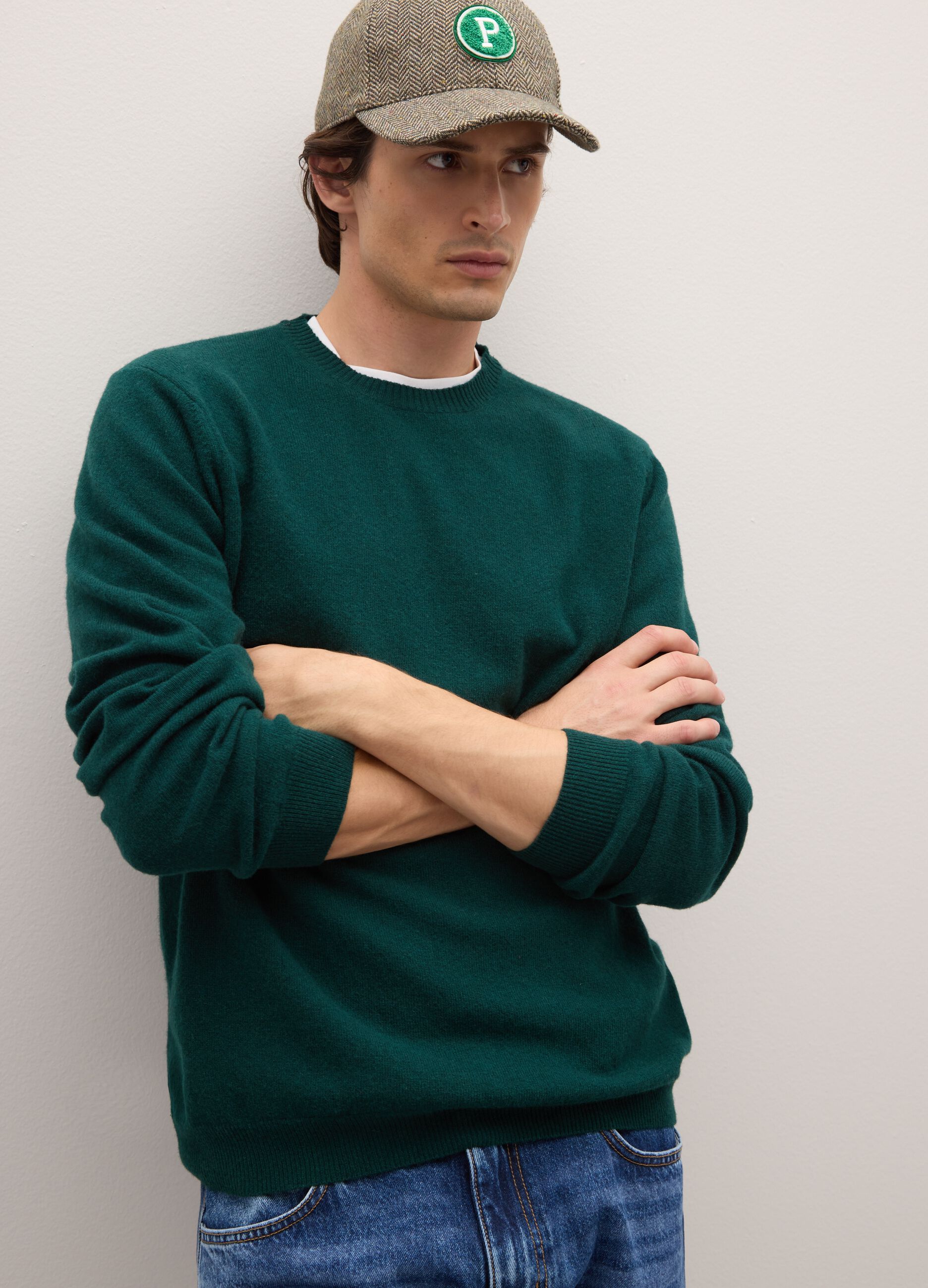 Green lambswool regular fit pullover