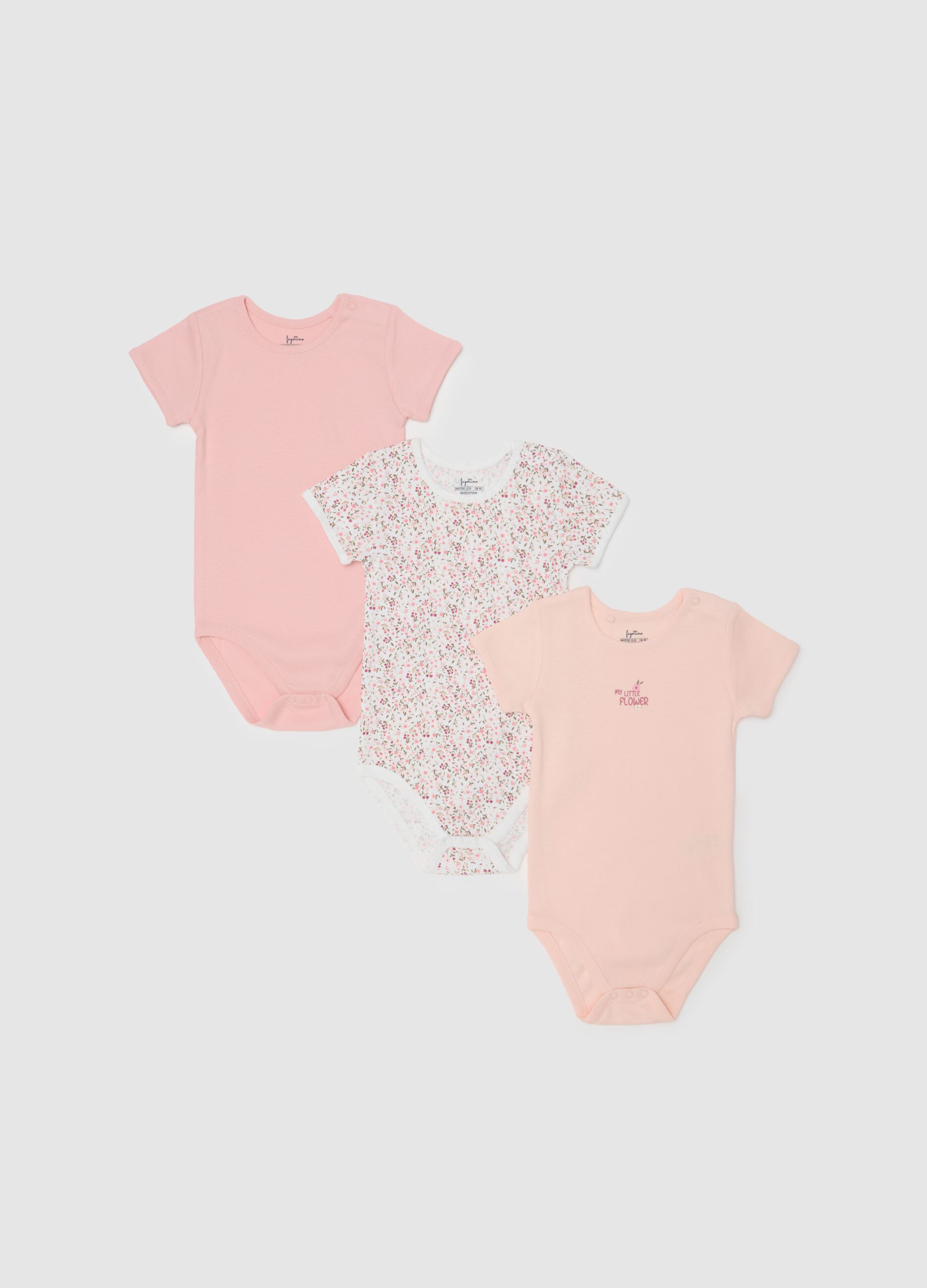 Set of three multicolour pure cotton girl bodysuits