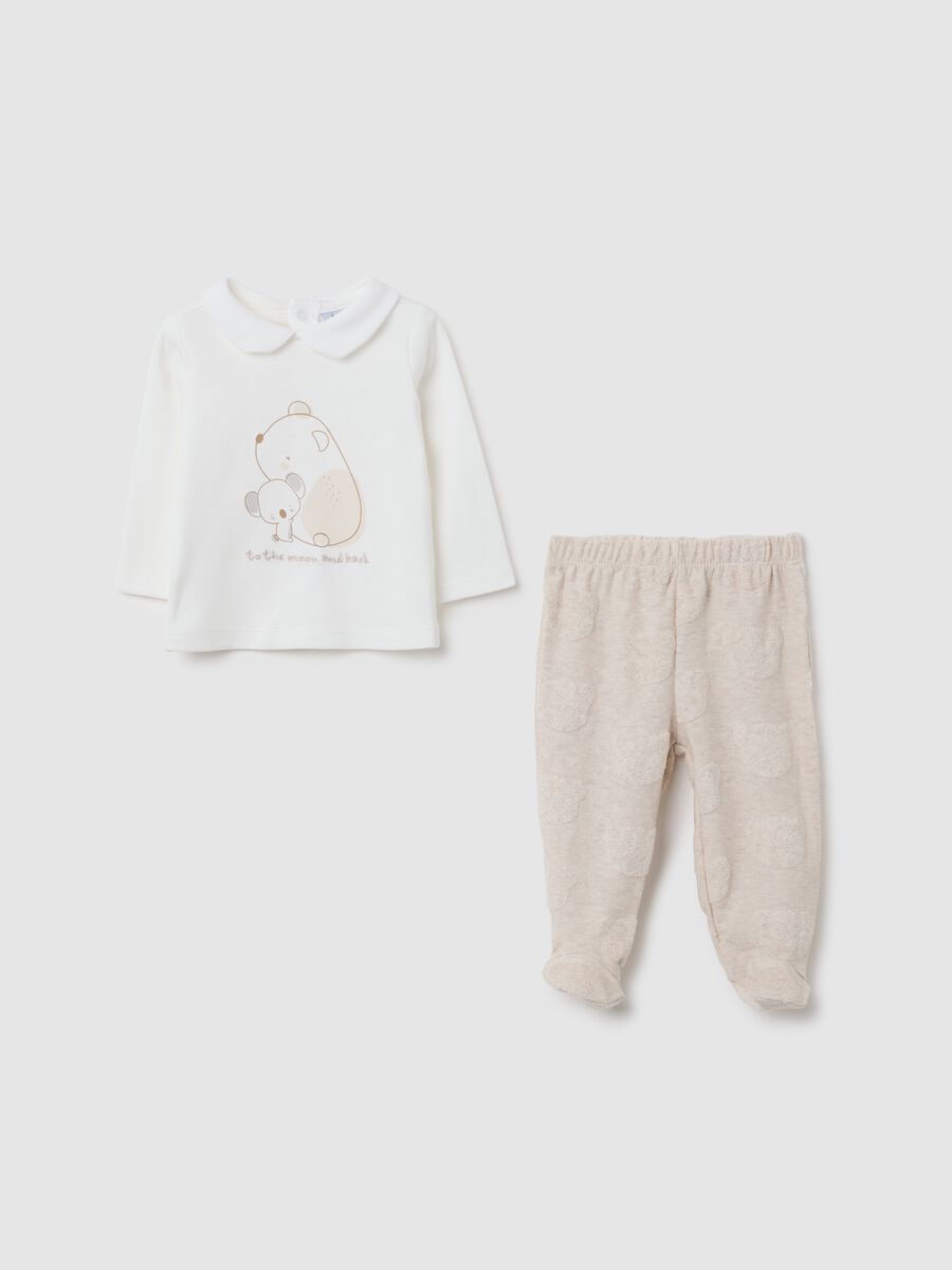 White pure cotton top and trousers set for baby girls_0