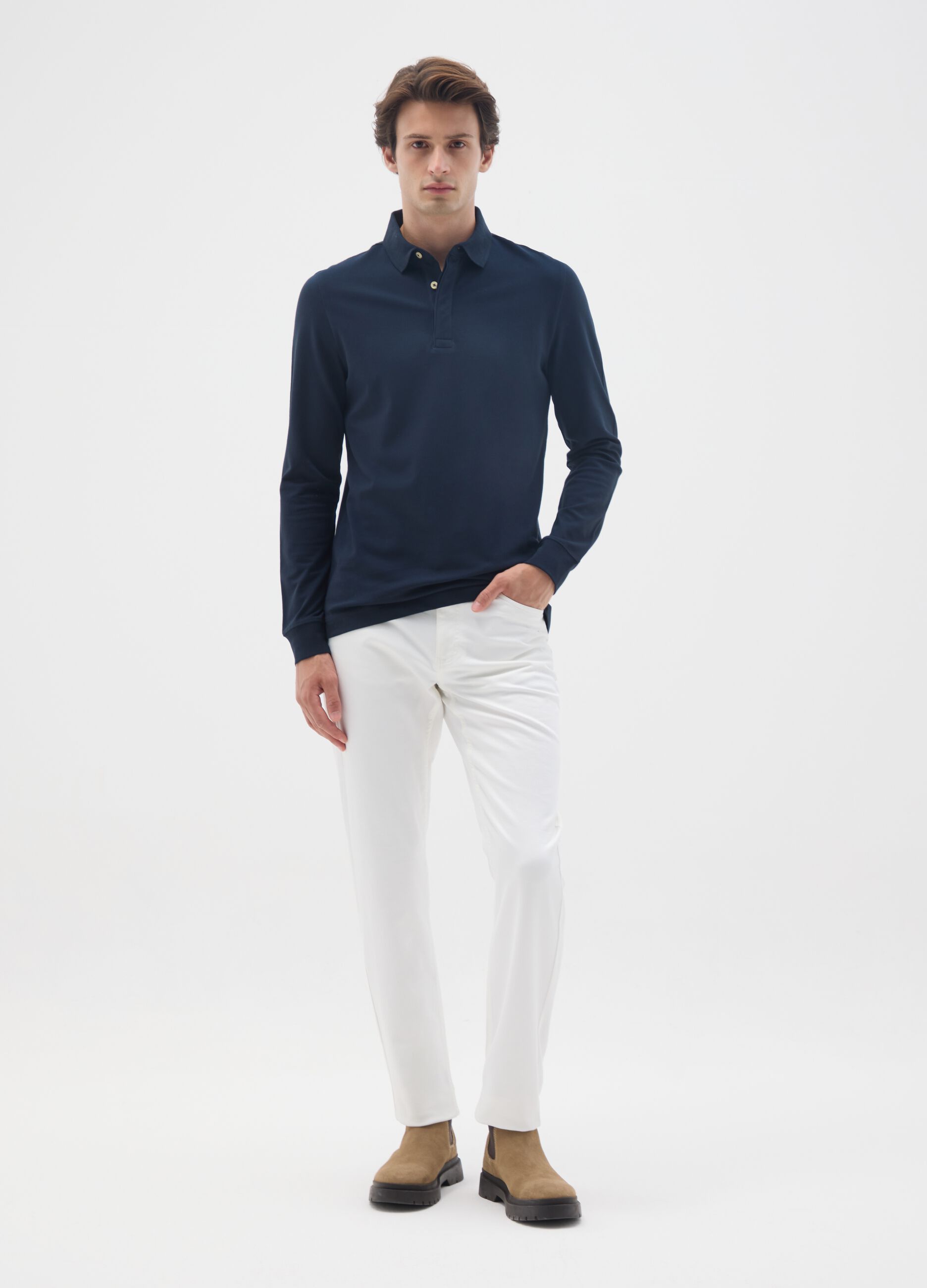 Blue regular fit stretch cotton polo