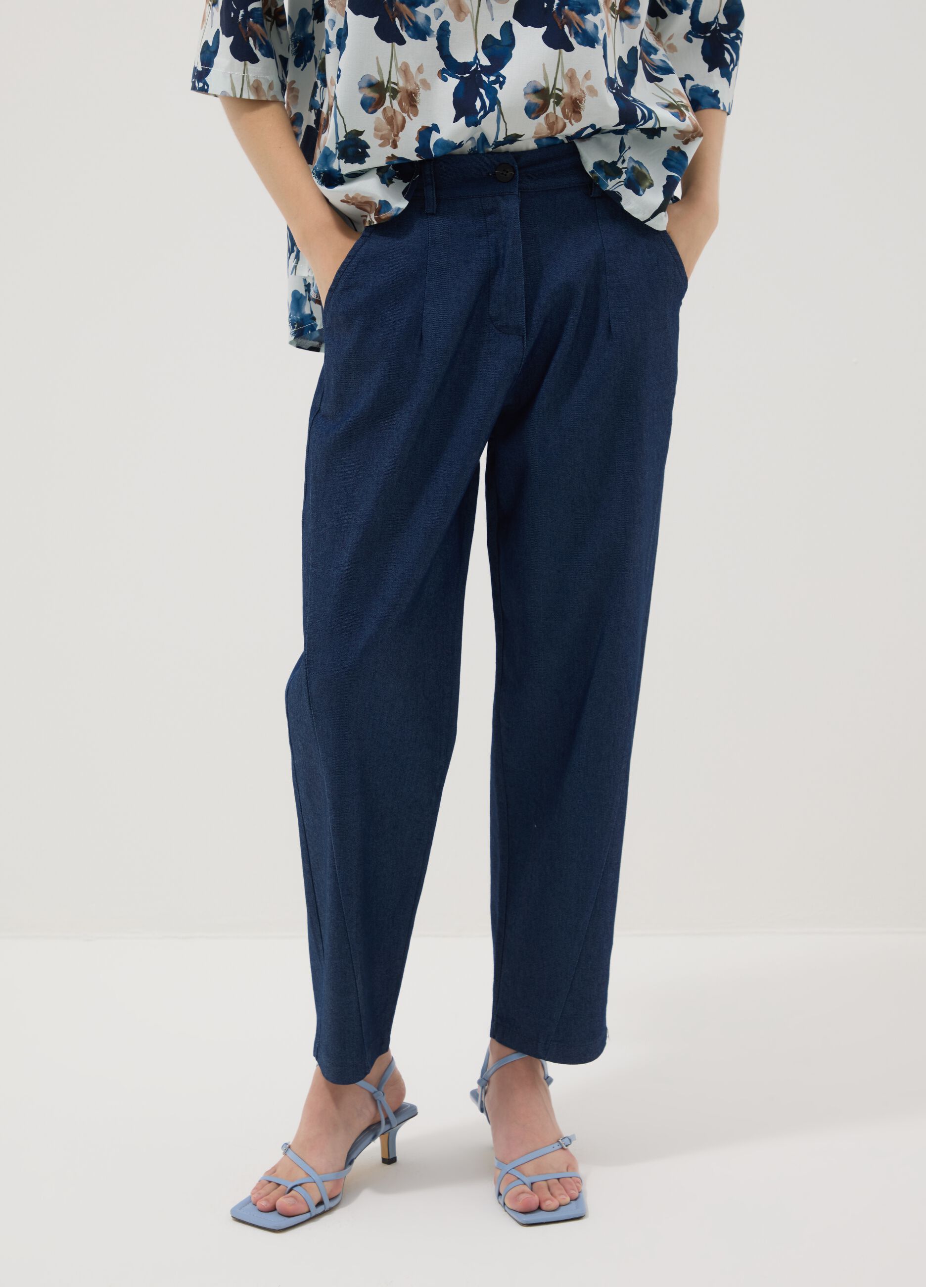 Blue regular-fit stretch cotton trousers