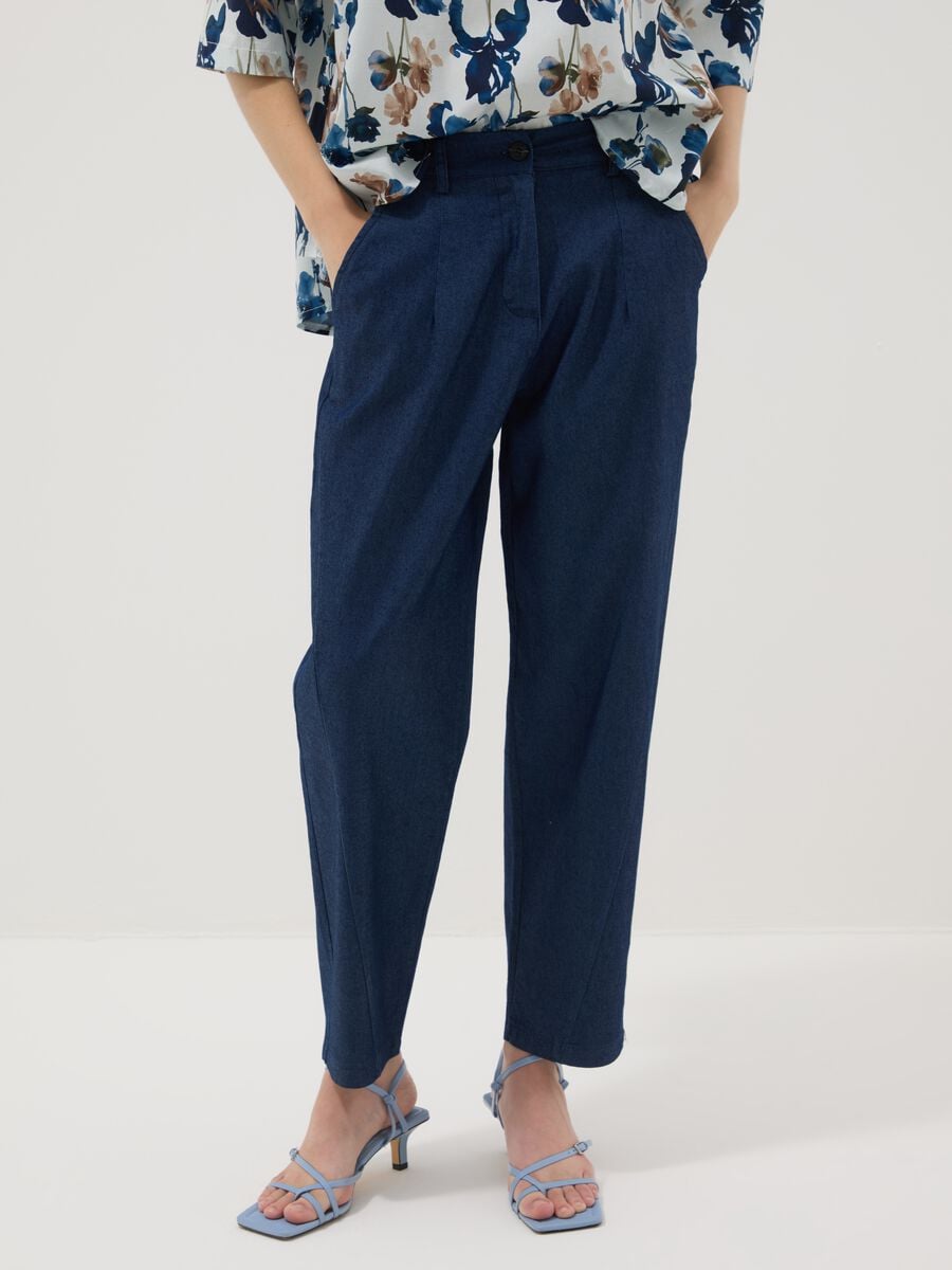 Pantaloni blu in cotone elasticizzato regular fit_1