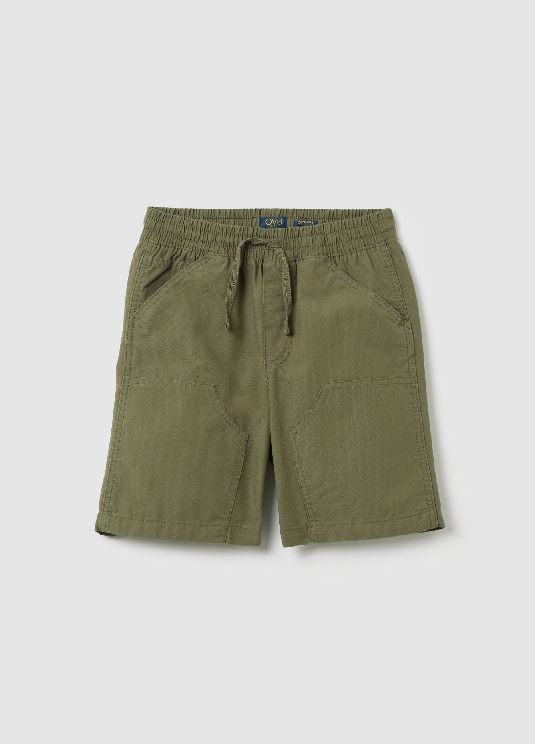 Shorts da ragazzo in puro cotone verde regular fit