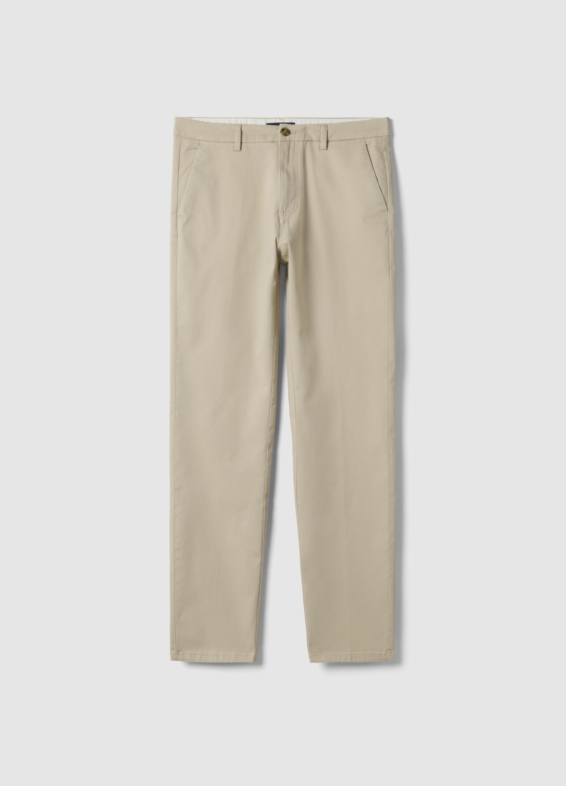 Beige Slim Fit Stretch Cotton Chino Trousers