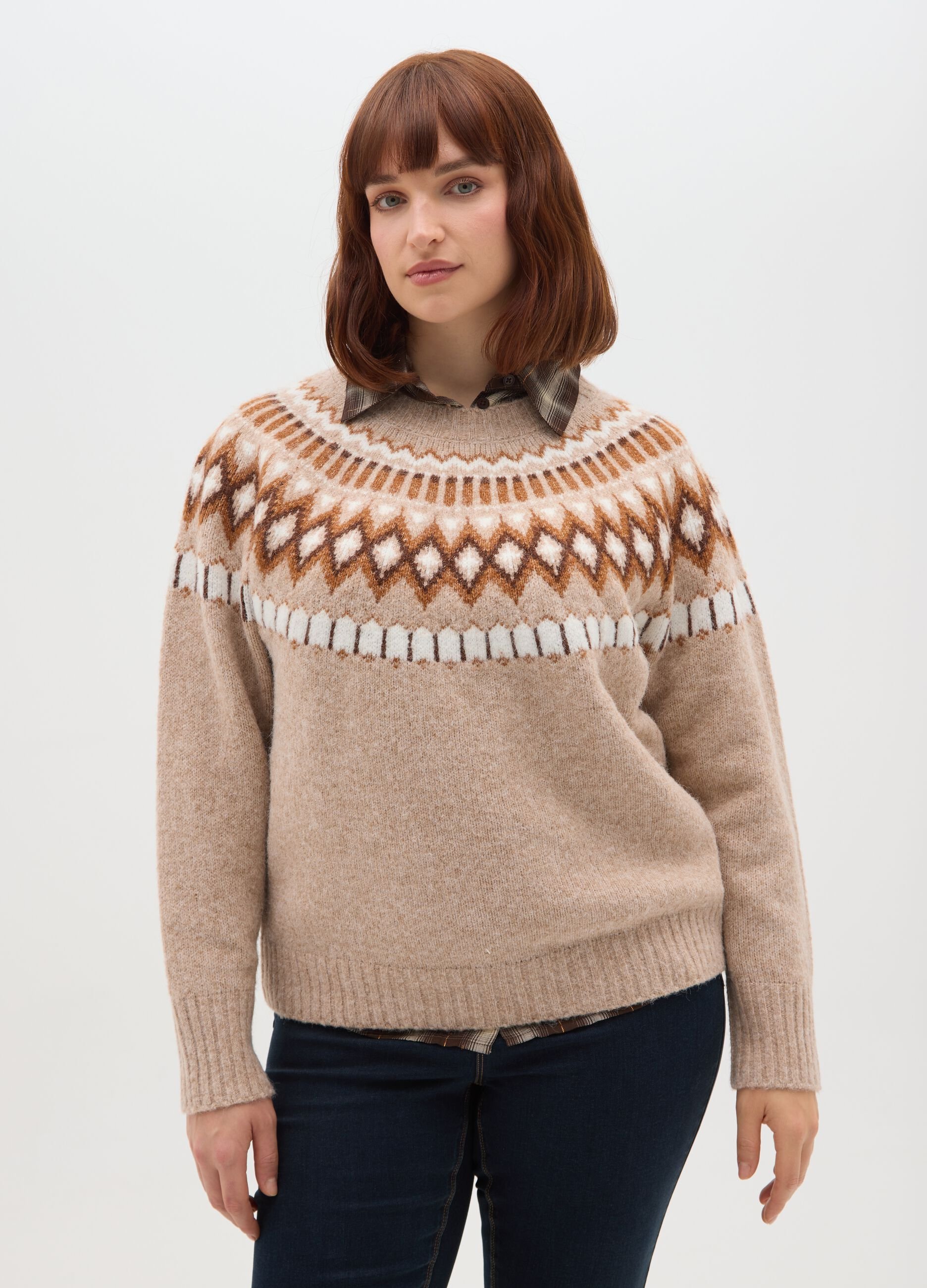Beige Jacquard Jumper