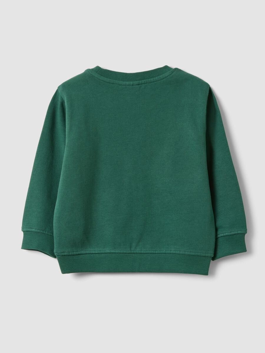 Felpa verde in puro cotone con girocollo e stampa per bimbo regular fit_1