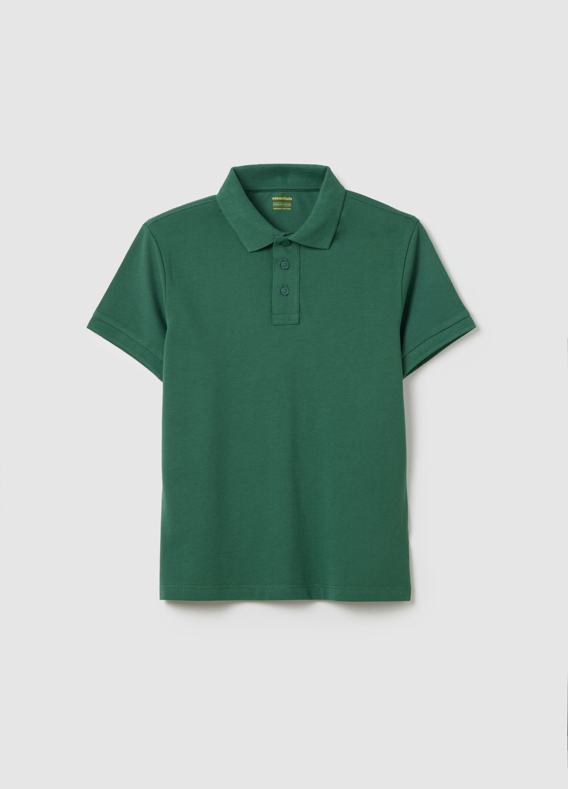 Green short sleeve polo shirt in organic cotton