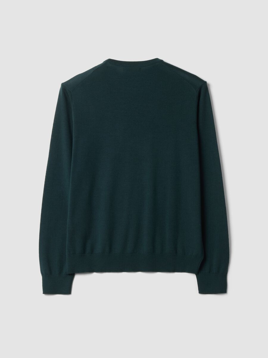 Maglia verde girocollo in pura lana merino regular fit_2